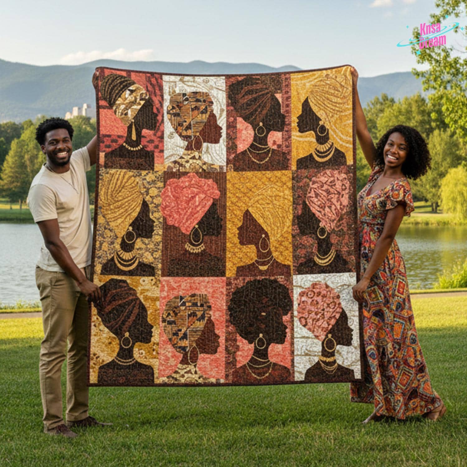 African Woman Art Quilt Blanket
