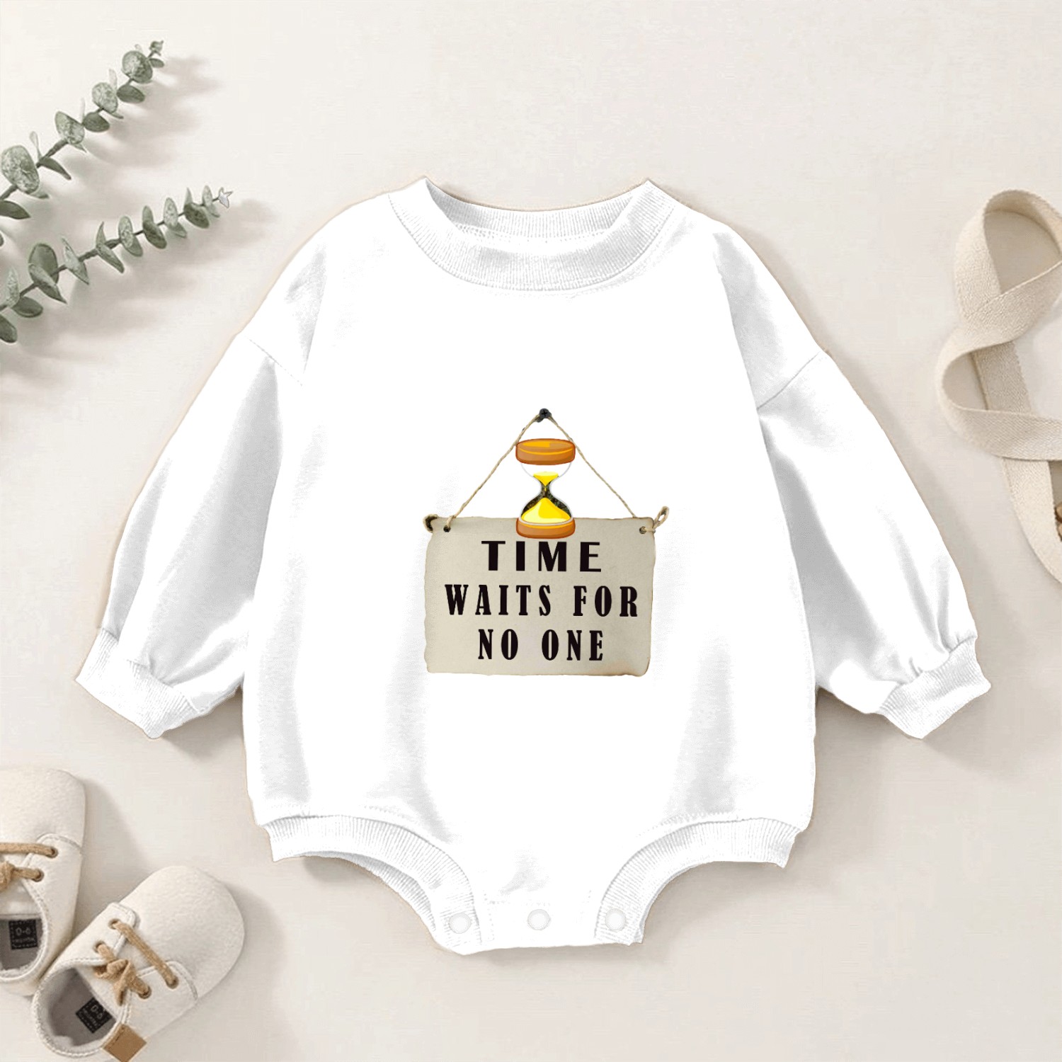 Time Waits for No One: Hourglass Wisdom Baby Romper Sweatshirts