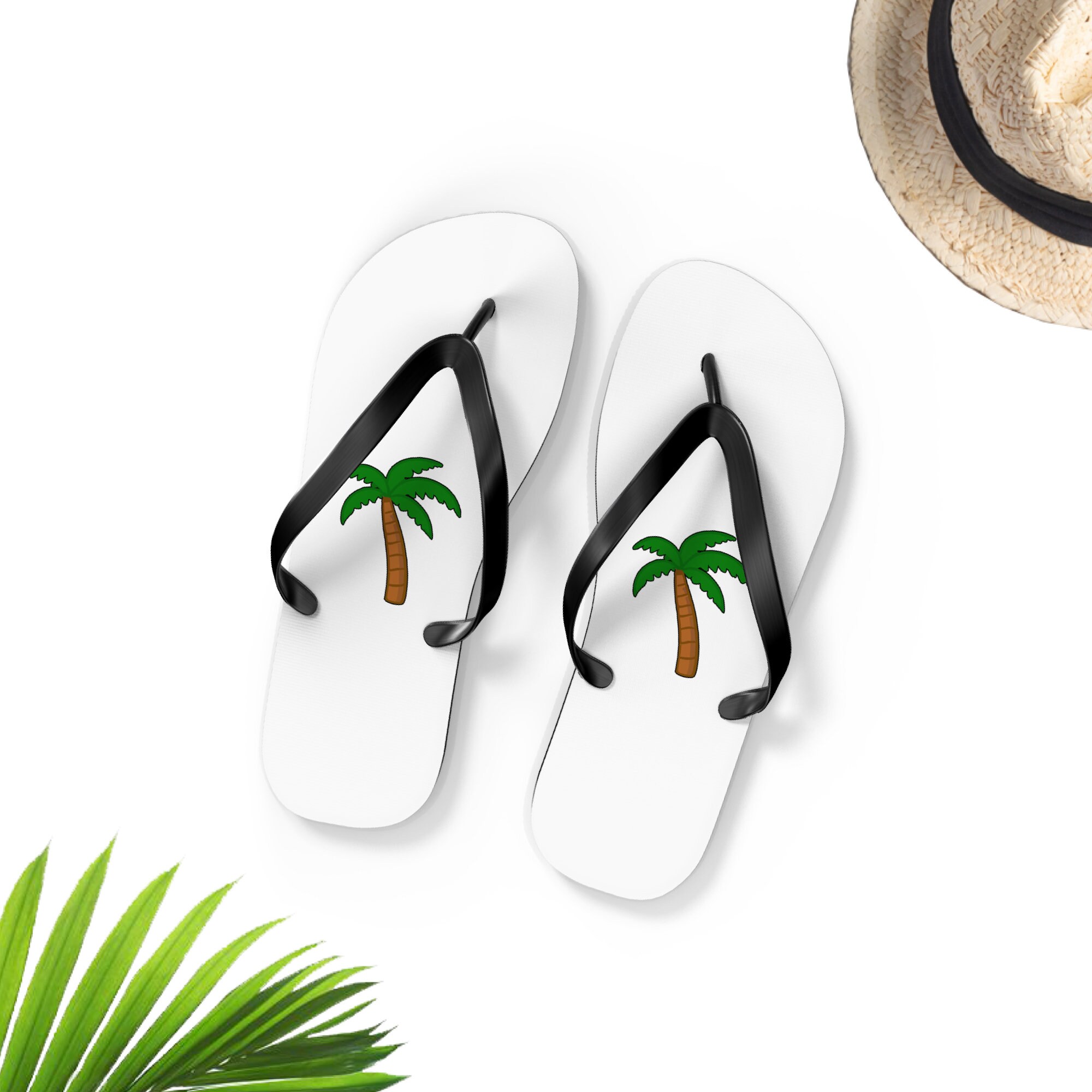 Palm Trees Flip-Flops, Palms Icon Flip Flops, Palm Tree Sandals, Cute Palms Lover Gift, Red Crab Gift, Palm Trees Gift, UNISEX Flip-Flops