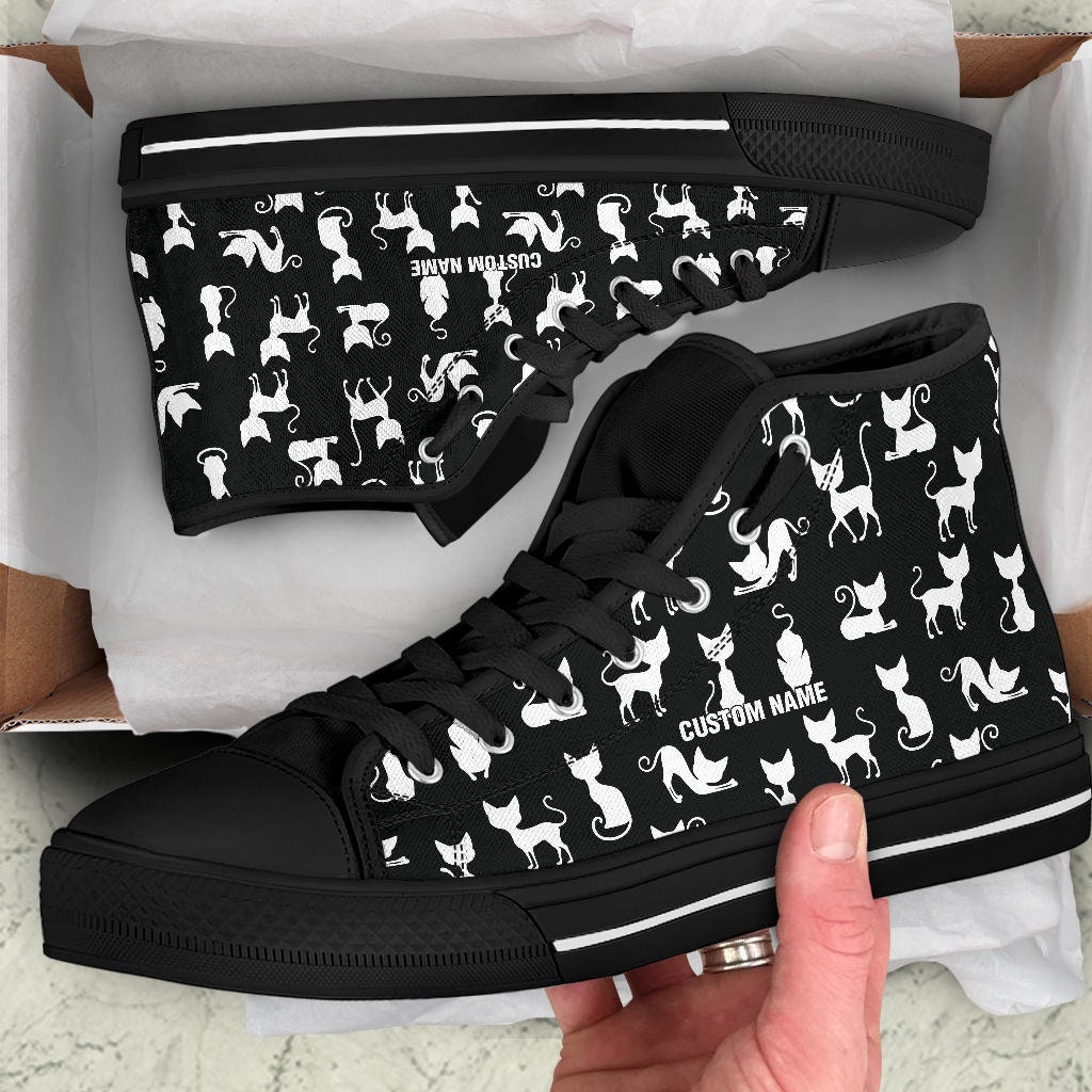 Cats Custom Name High Top Shoes / Cats High Top Sneakers / Cats Custom Print Trainers Shoes / Cats Lover Gift