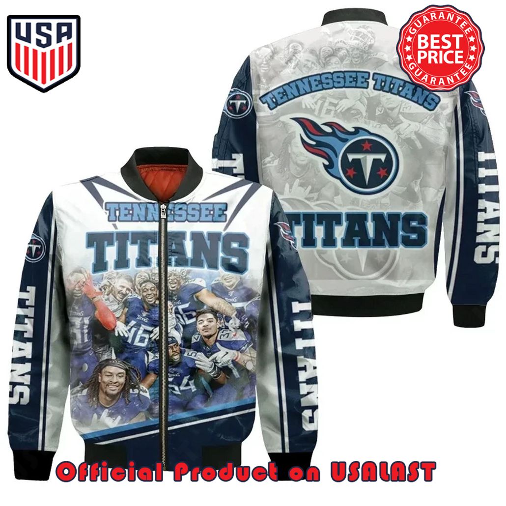 AFC SOUTH DIVISION 2024 TENNESSEE TITANS LOGO BOMBER JACKET – WHITE AND BLUE
