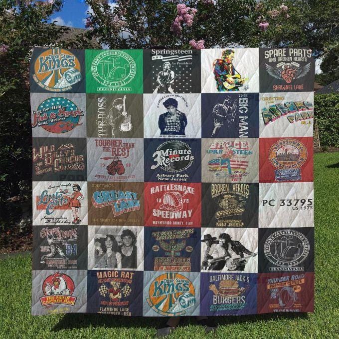 Bruce Springsteen Music Quilt Blanket, Vintage Handmade Bedding, Gift for Fans