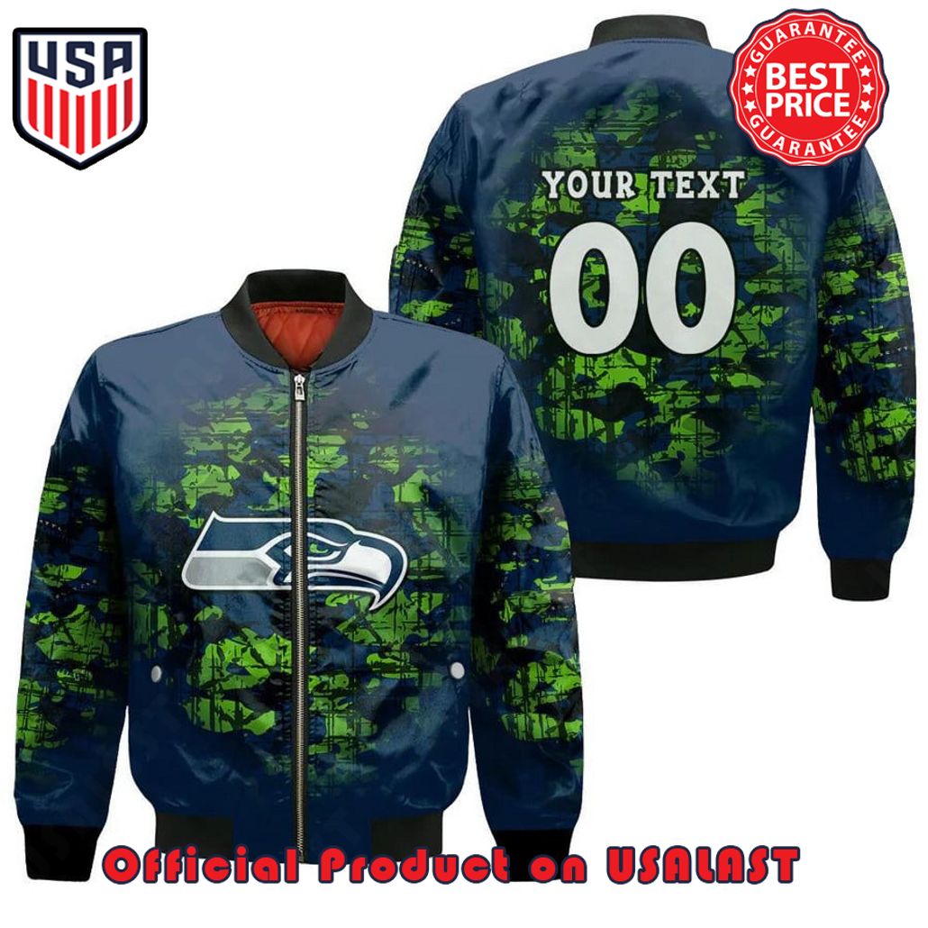 SEATTLE SEAHAWKS BOMBER JACKET 3D PRINTED CAMOUFLAGE VINTAGE