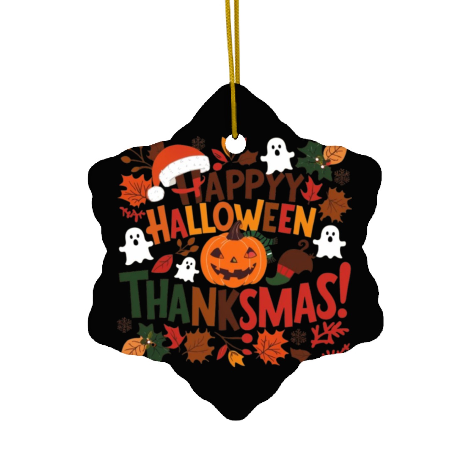 Happy Halloween Thanksmas Ceramic Ornaments