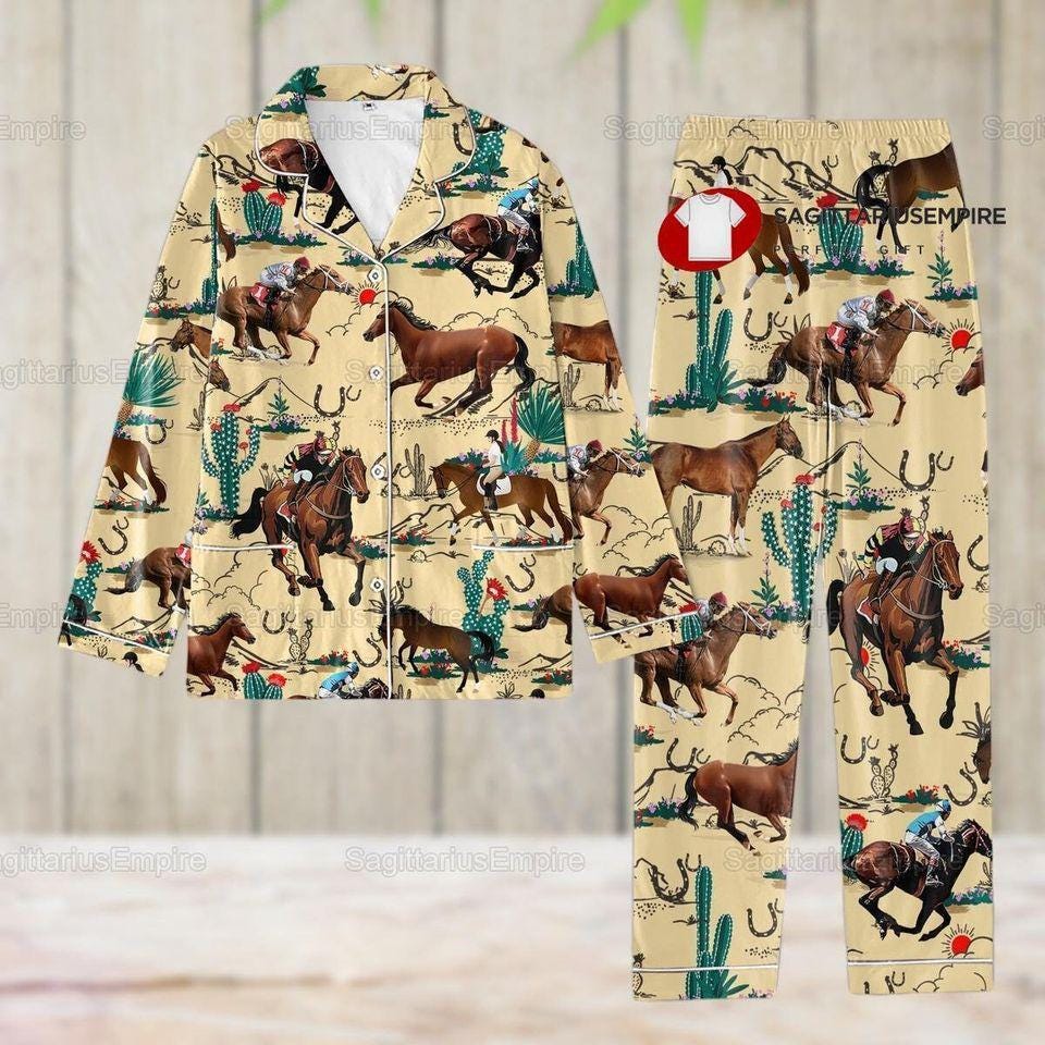 Horse Pajamas Set, Horse Pajamas Pants, Cowboy Pajamas