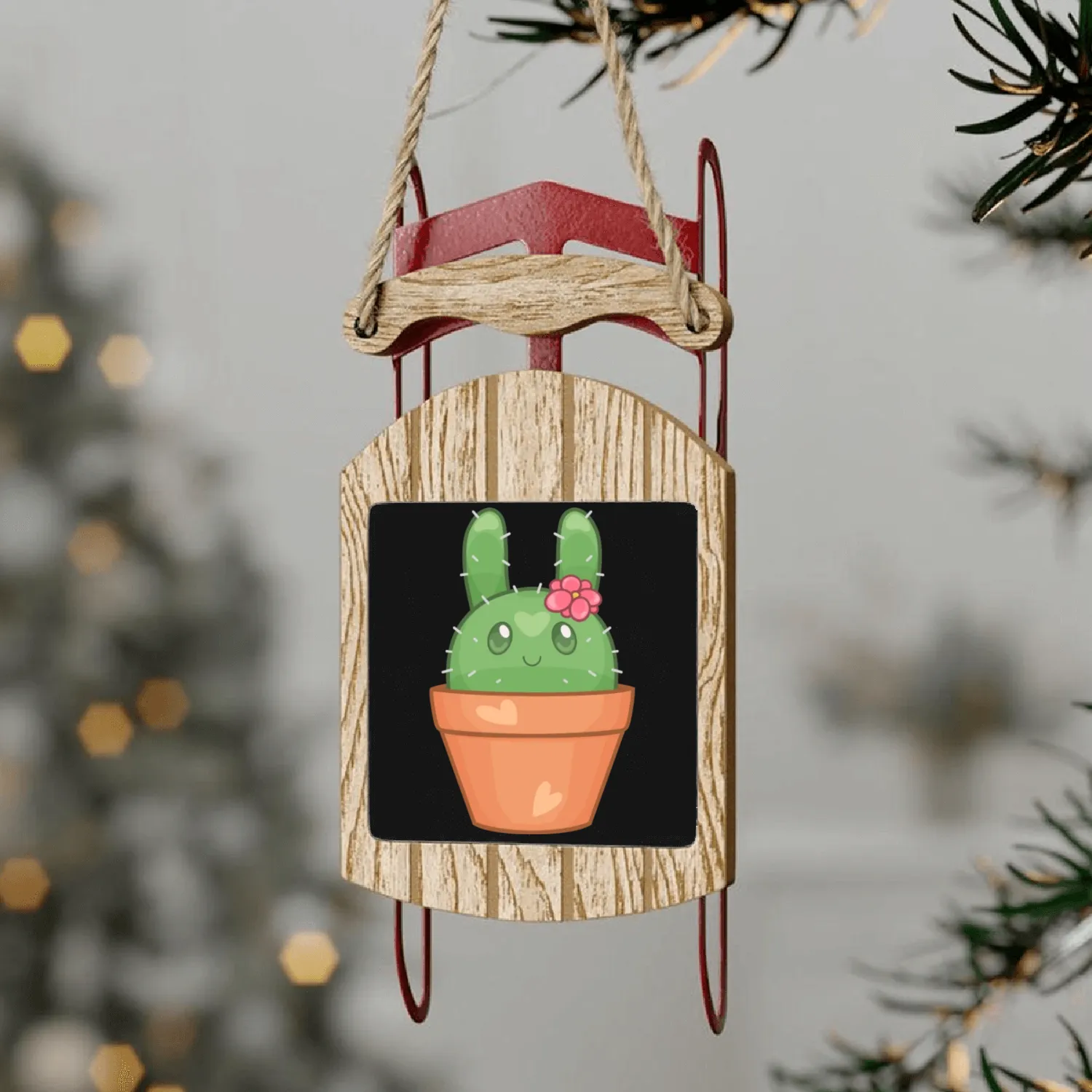 Bunny Rabbit Cactus Plant | Cute Bunny Succulent Sled Ornaments