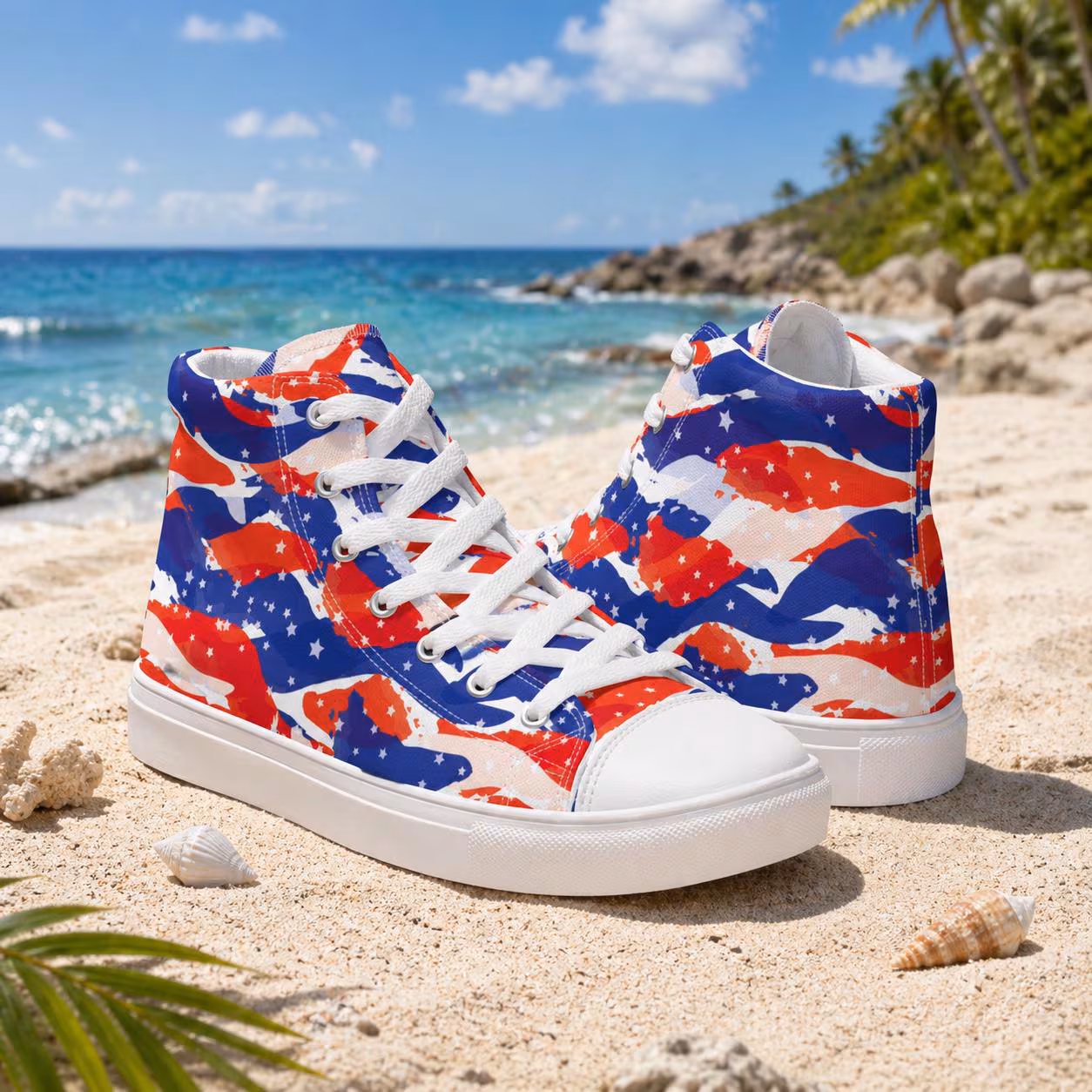 Men's High Top Sneakers with USA Flag Design