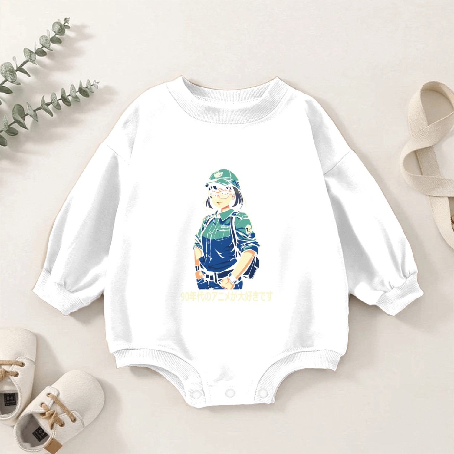 I Love 90s Anime: Japanese Kanji Art Baby Romper Sweatshirts