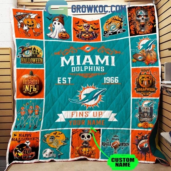 Dolphins Fins Up Est. 1966 Halloween Personalized Blanket Quilt 2025