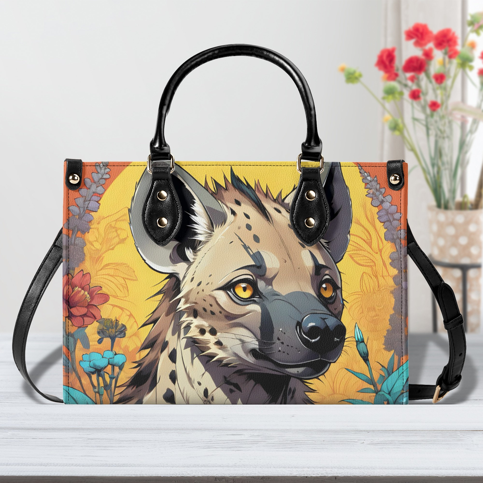 Hyena - Leather bag with cute animal print, Mother's day Gift