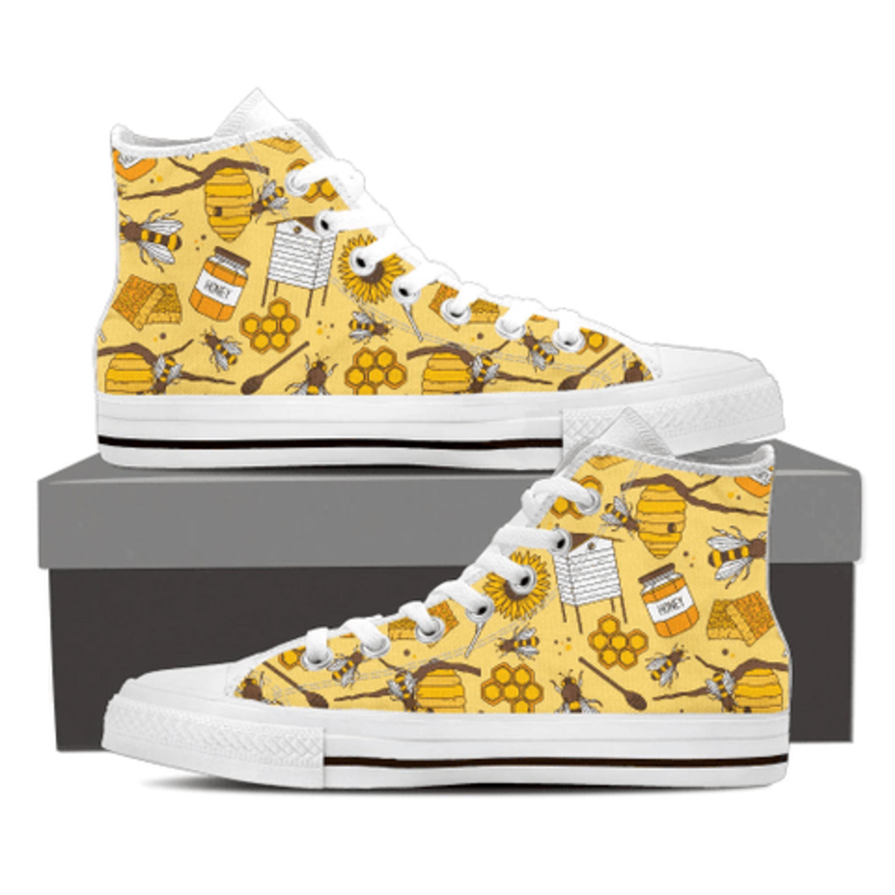Bee Pattern High Top Sneakers, Honey Shoes