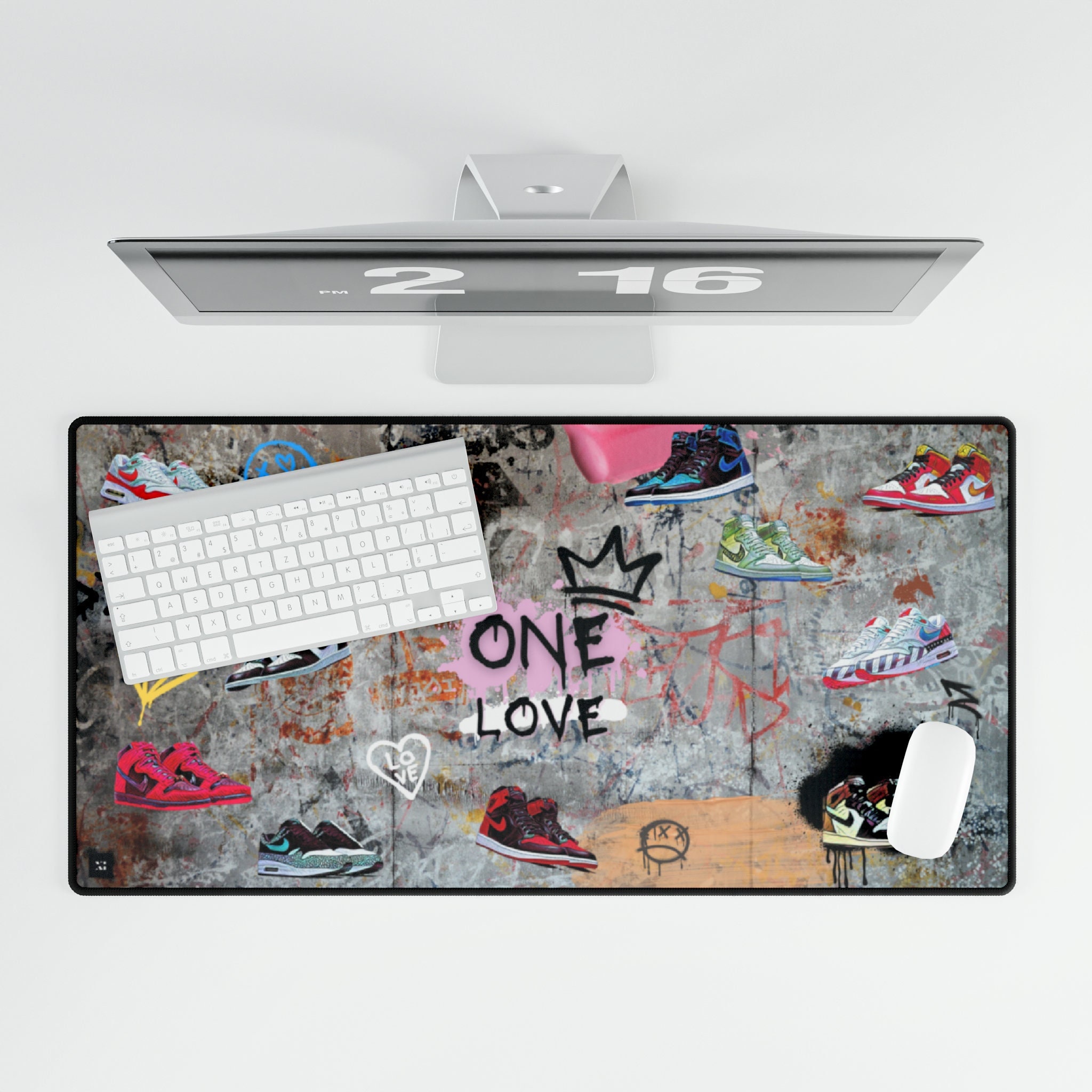 One Love Sneaker Desk Mat, Sneakerhead Mouse Pad, Graffiti Desk Mat, XL Gaming Mouse Pad, XXL Pad, Sneaker Theme, Desk Accessories, 31" long