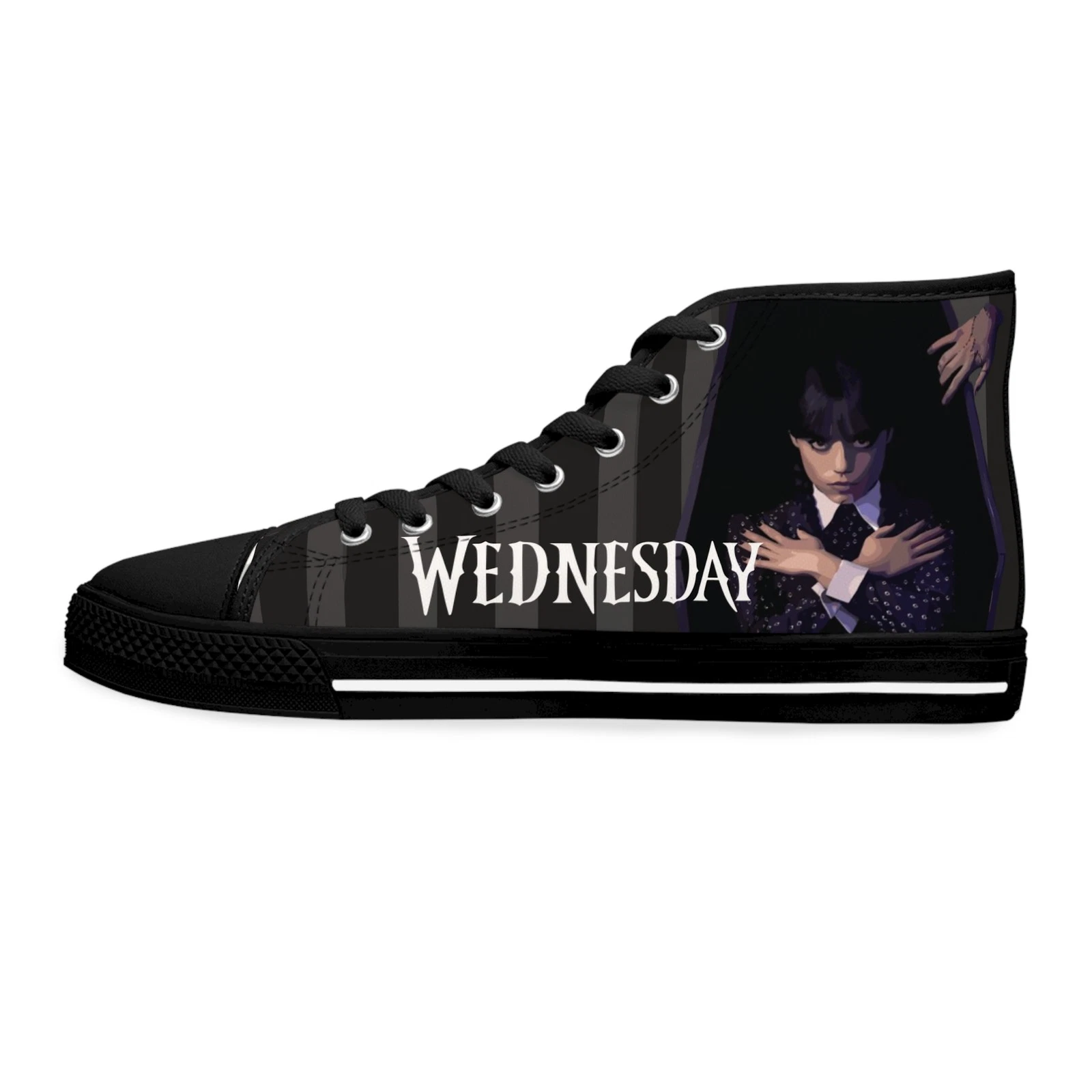 Women High Top Sneakers Shoes Nevermore Dark Academia Black gothic fan coffin
