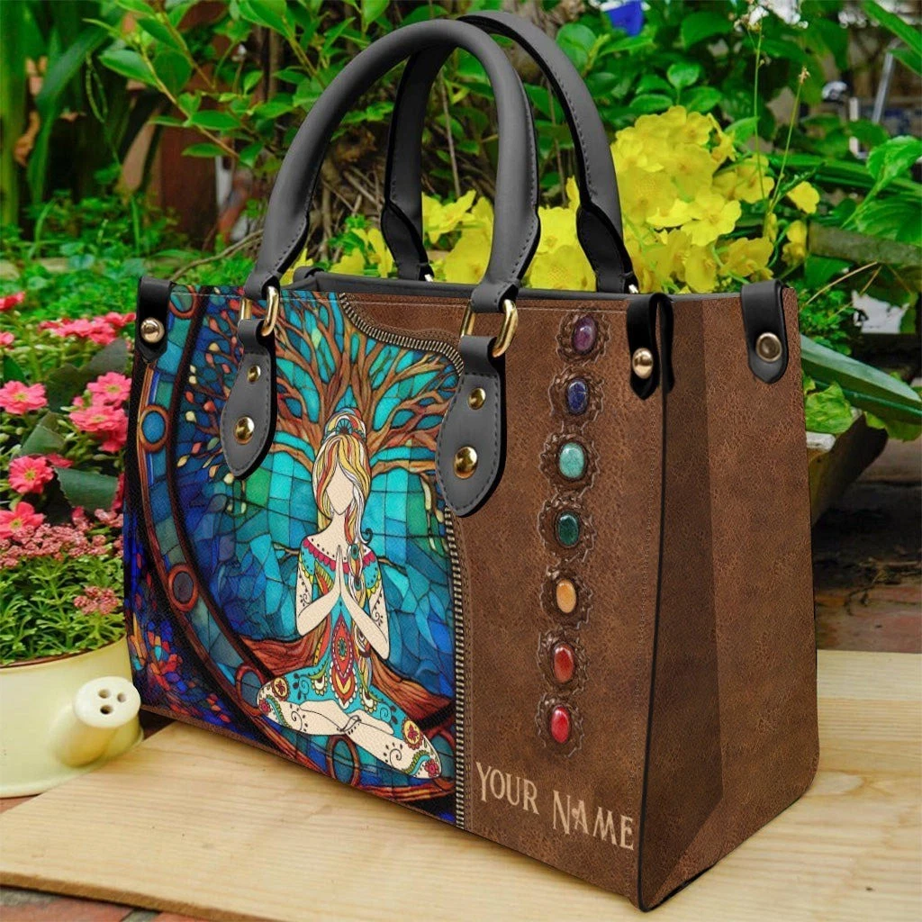 Personalized Yoga Namaste Meditation Healing Chakra Leather Handbag Lovers Gift