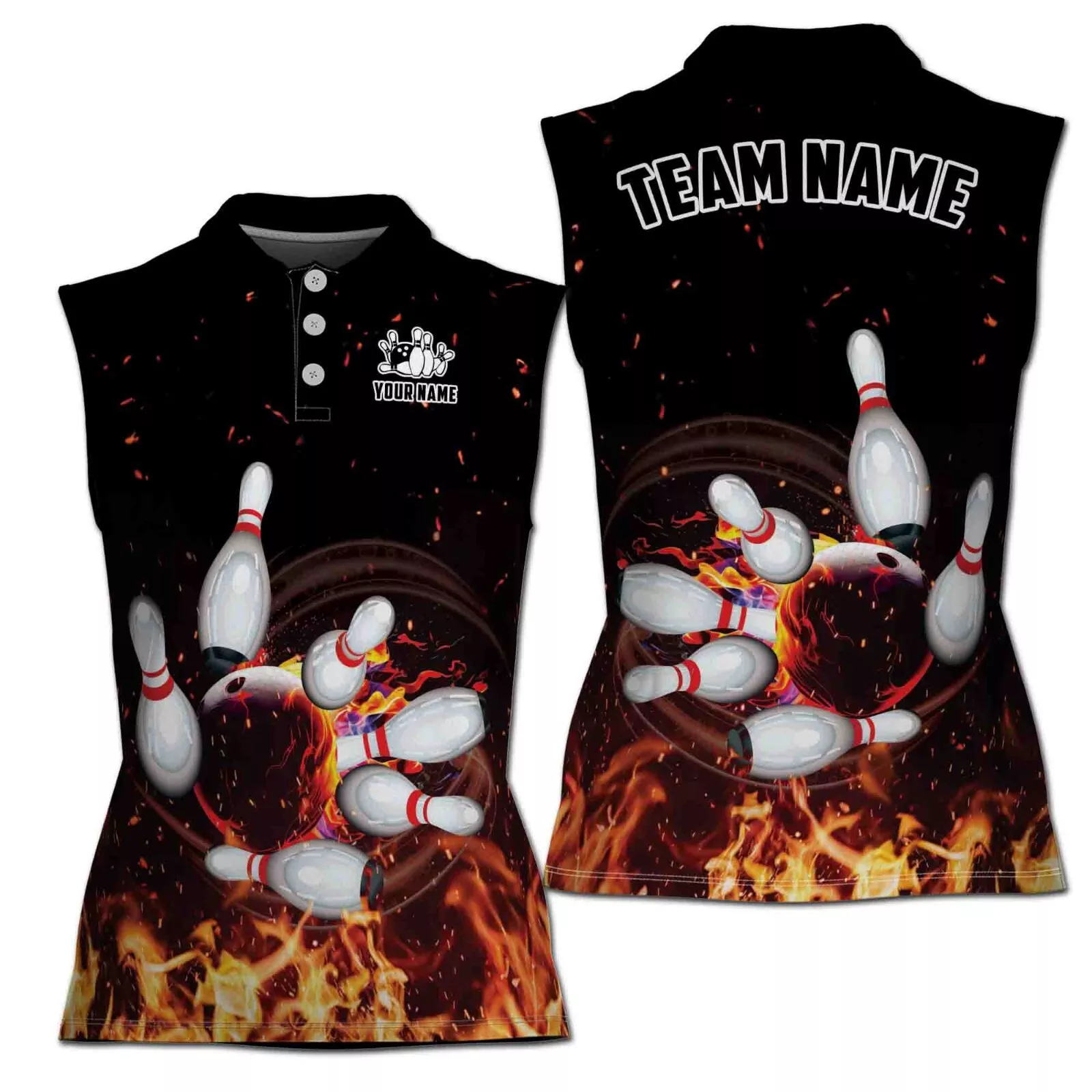 Personalized Blow Up The Fire Bowling On Flame Women Sleeveless Polo