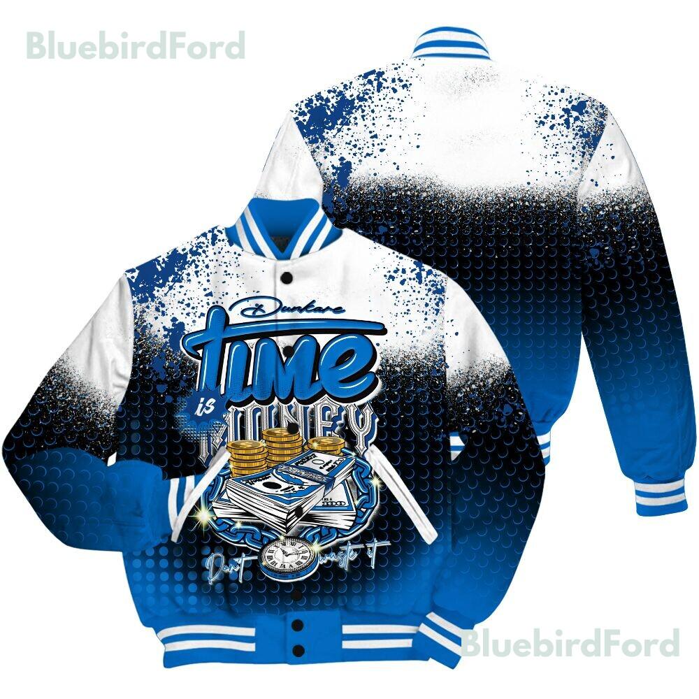 Dunkare Blueberry 12s Shirt, Halftone Time Is Money All Over Print Baseball Jacket