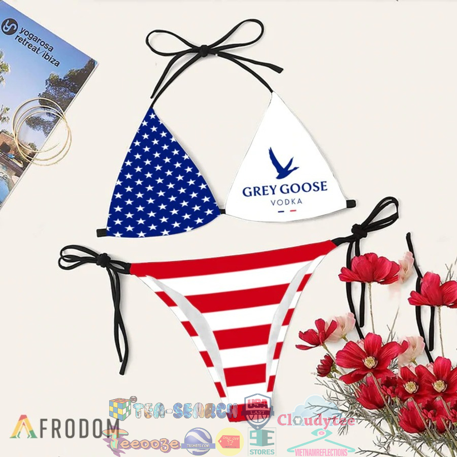 American Flag Grey Goose Vodka Print Women's Sling Bikini Swimsuit Set