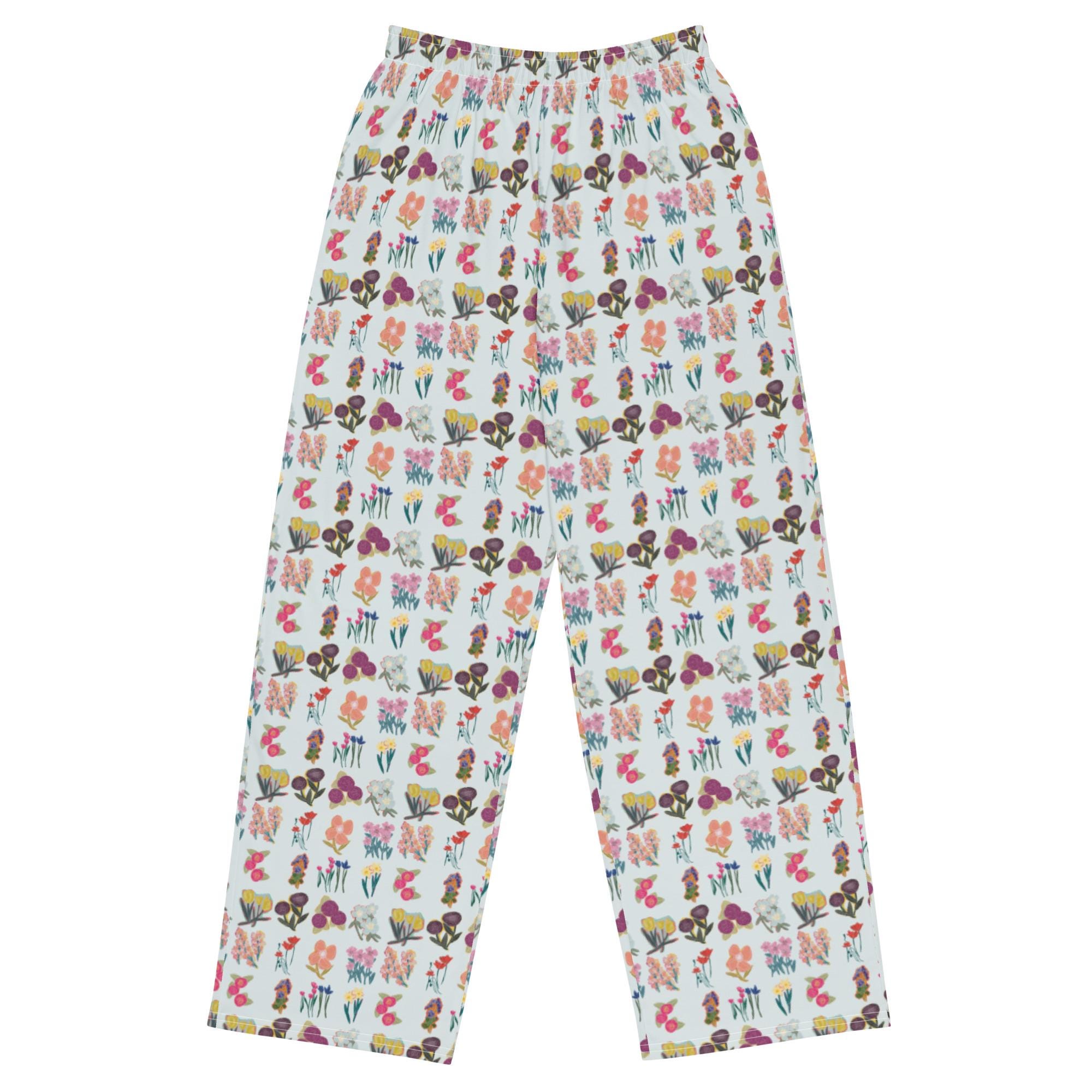 Floral Patchwork Wide-Leg Pants: Unisex Comfy Casual Wear