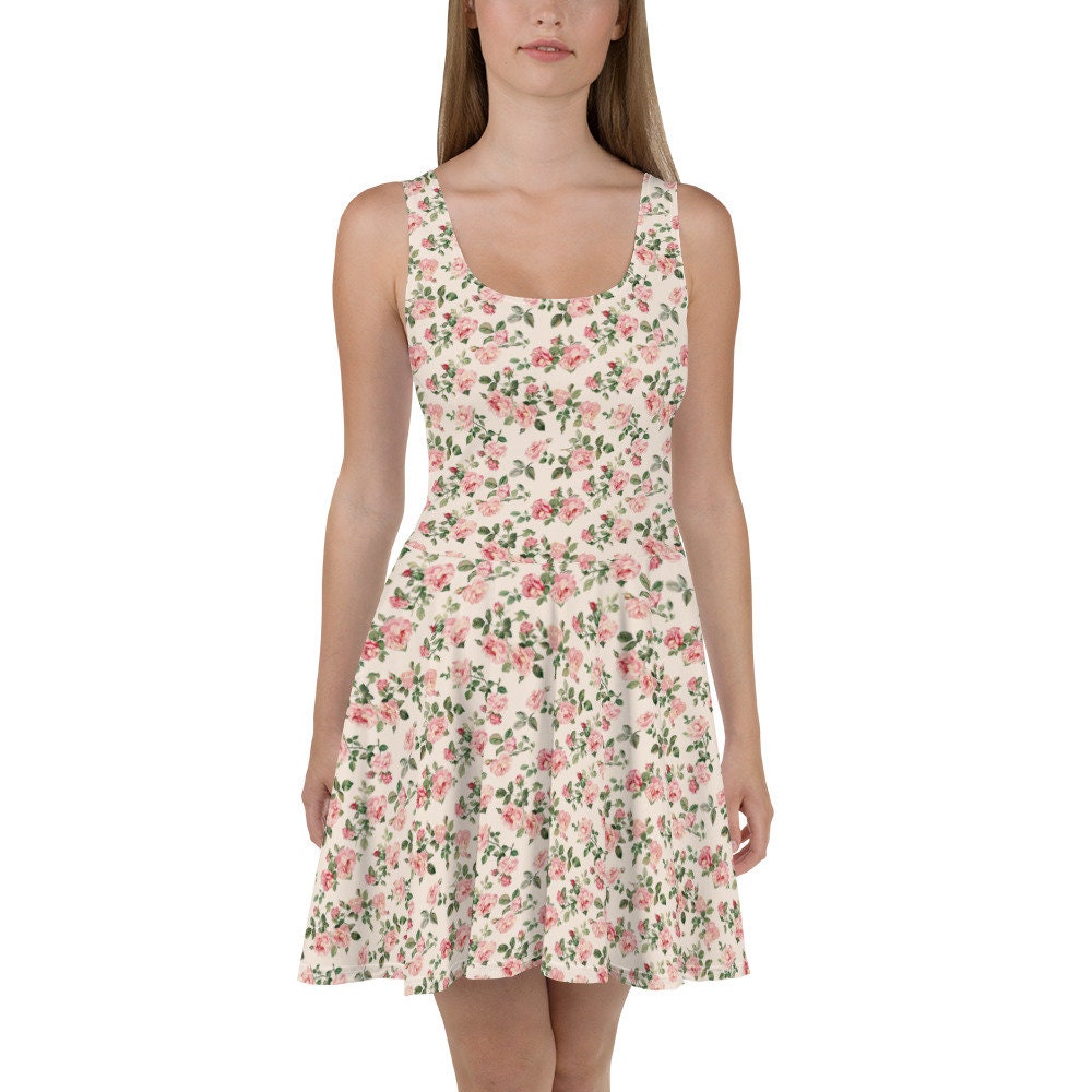 Women's cottage florals dress, roses, cottagecore, Skater Dress