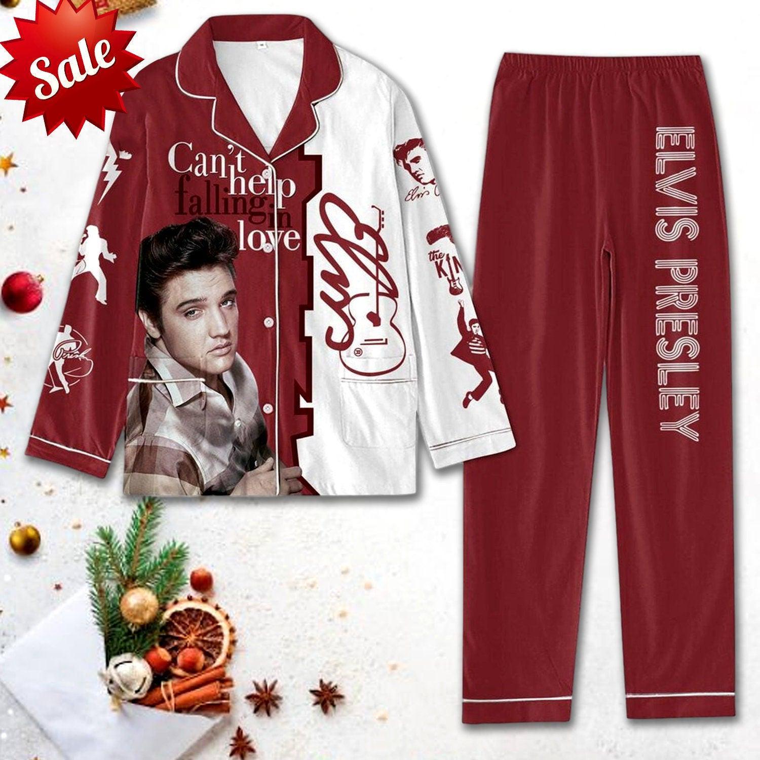 Elvis Presley Christmas Pajamas Set, Elvis Presley Womens Pajamas, Elvis Presley King Of Rock Pajamas Pants, Elvis Presley Thick Pajamas