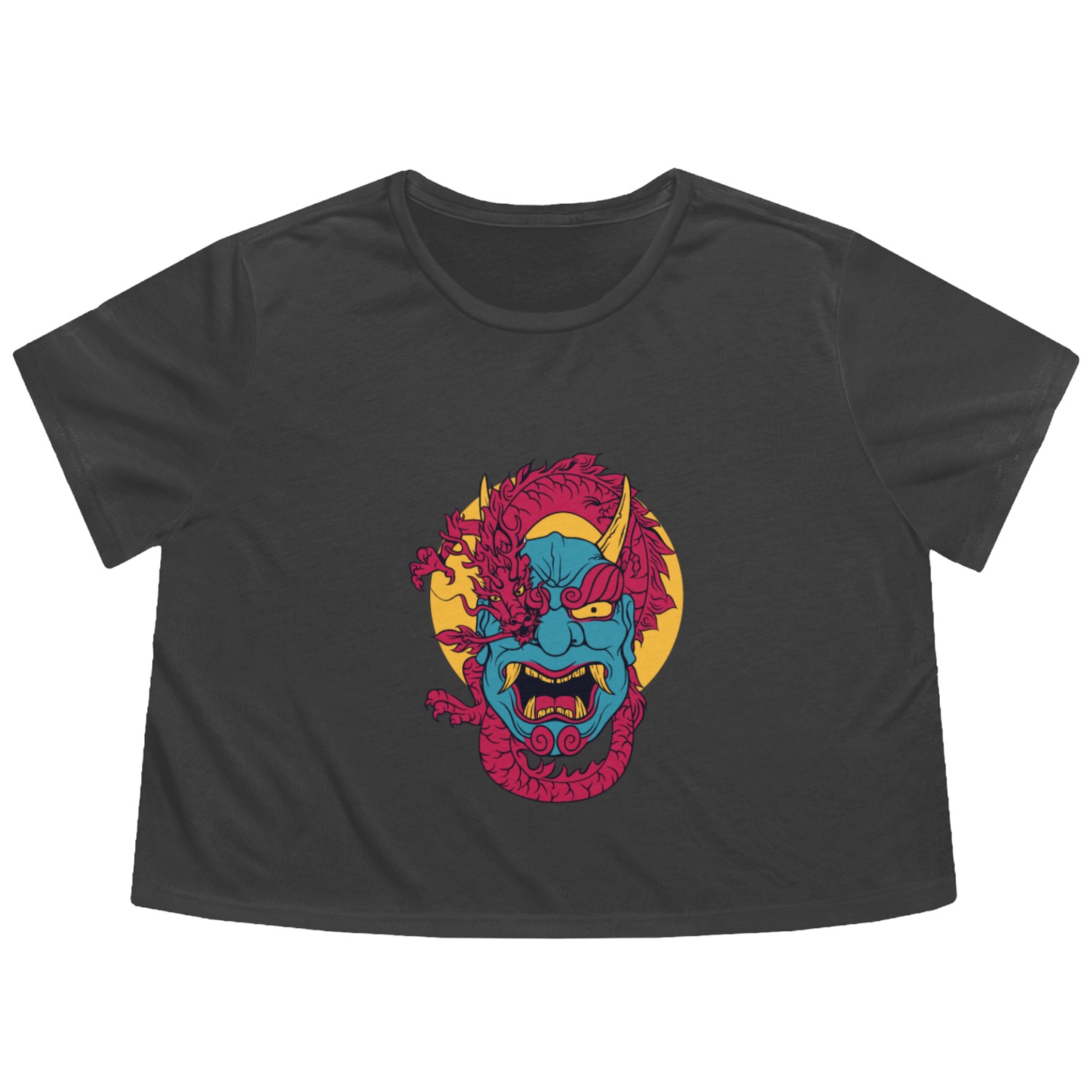 Demon Oni and Dragon hanya mask japanese lofi Flowy Cropped Tees