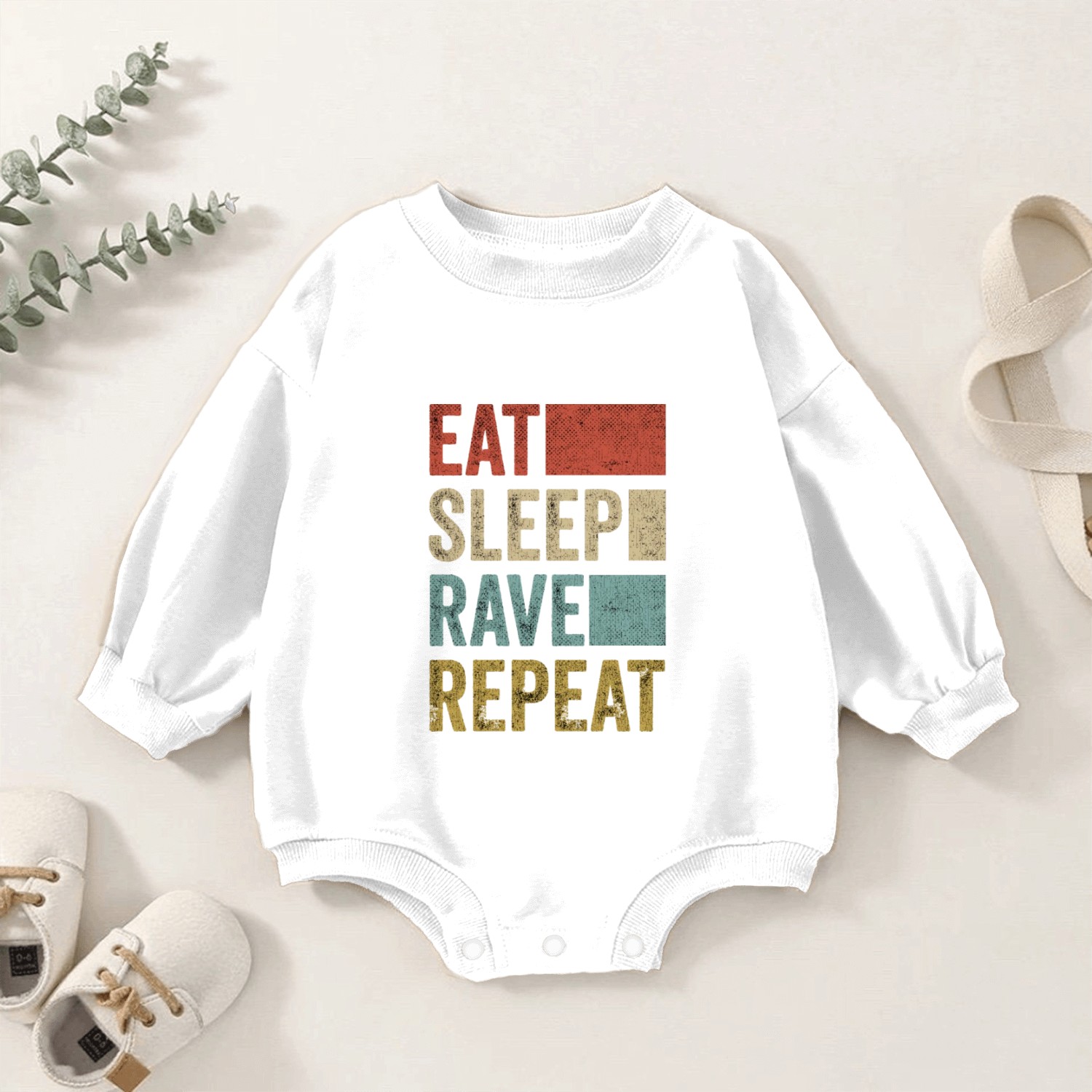 Eat Sleep Rave Repeat Retro Rave Baby Romper Sweatshirts