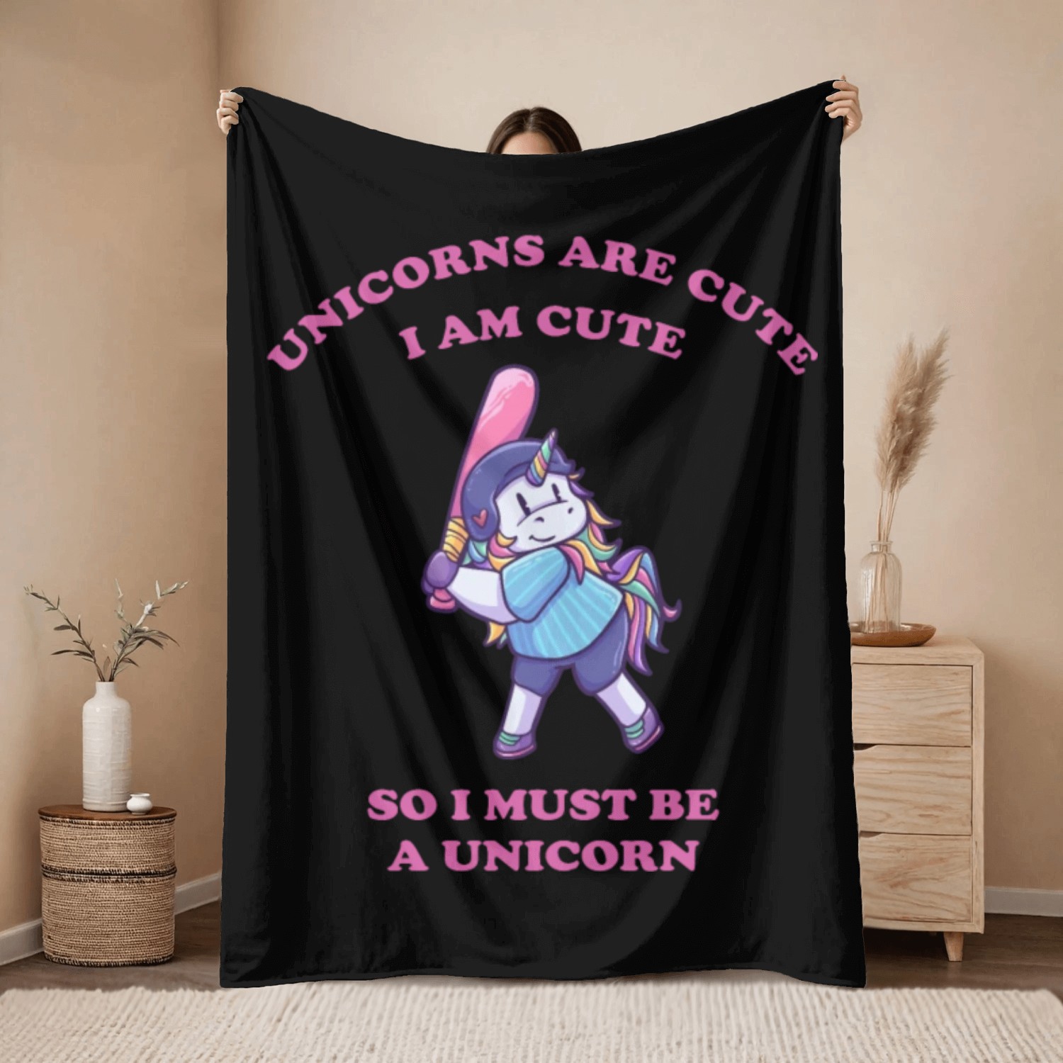 Baseball softball unicorn cute Throw Blankets