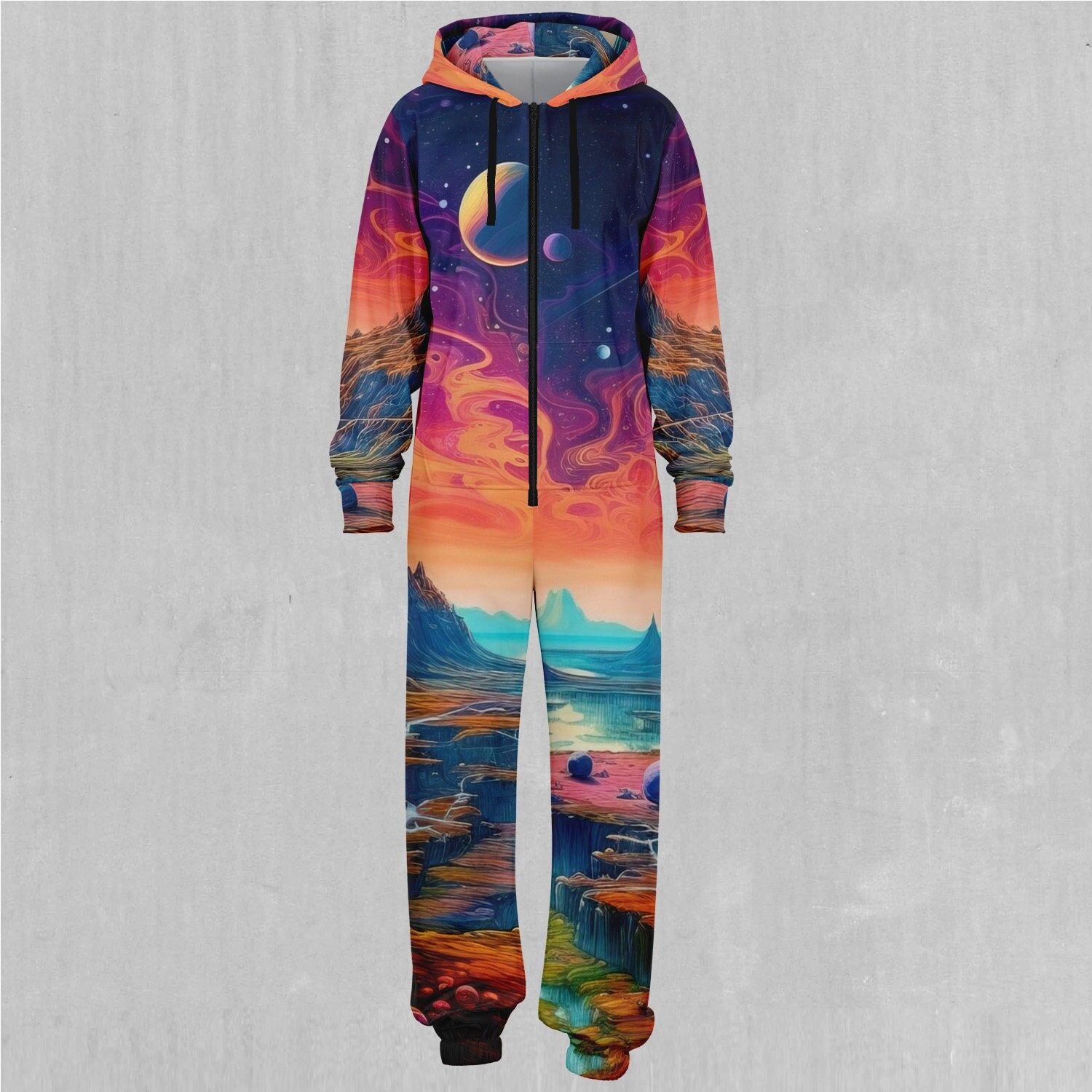 Astral Odyssey Outer Space Galaxy Adult Zip Up Jumpsuit Pajamas