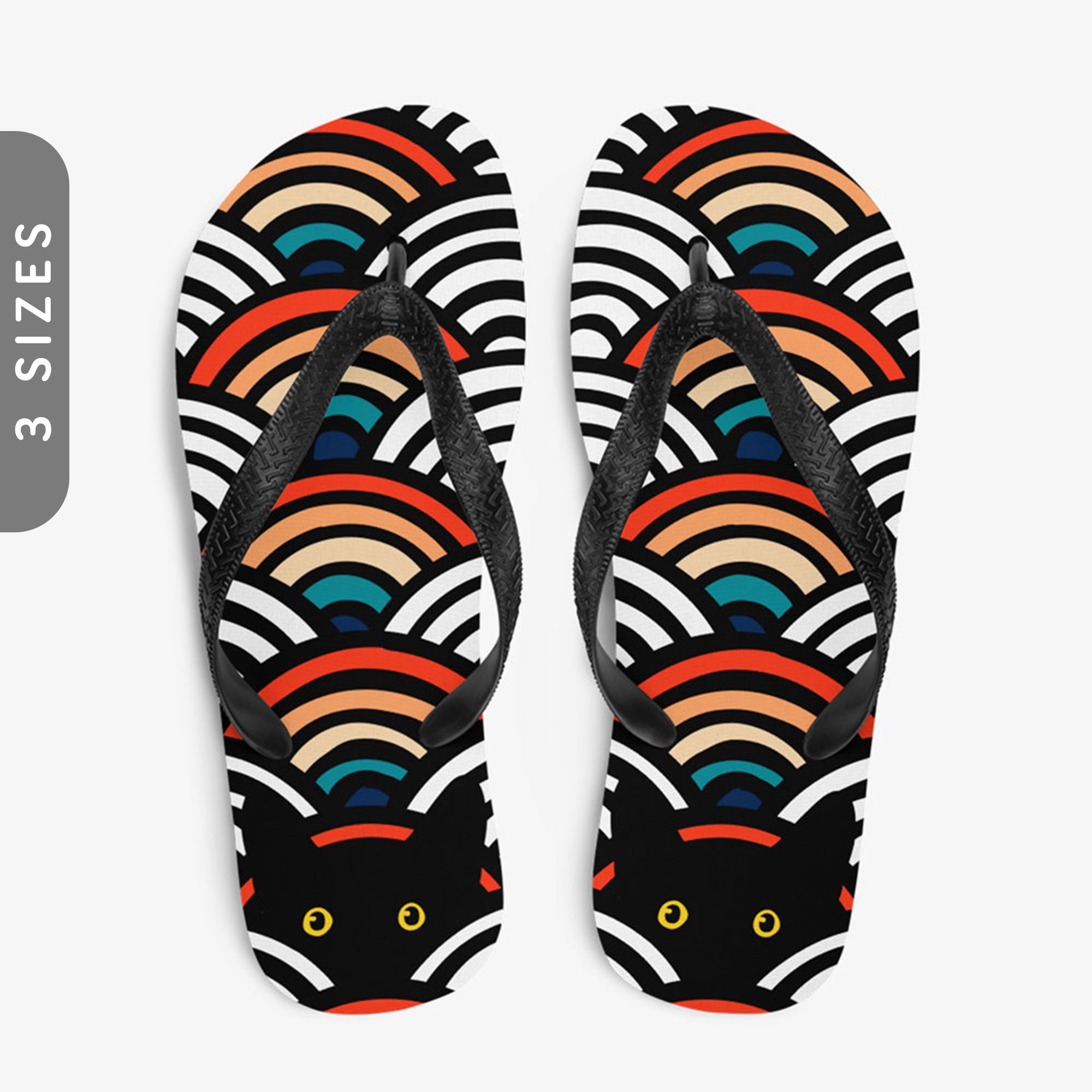 Peeking Cat in Scallop Pattern Flip-Flops | Flip Flops For Gifts | Vintage Rainbow Women | Summer in Flip Flops | Funny Black Cat Flipflops