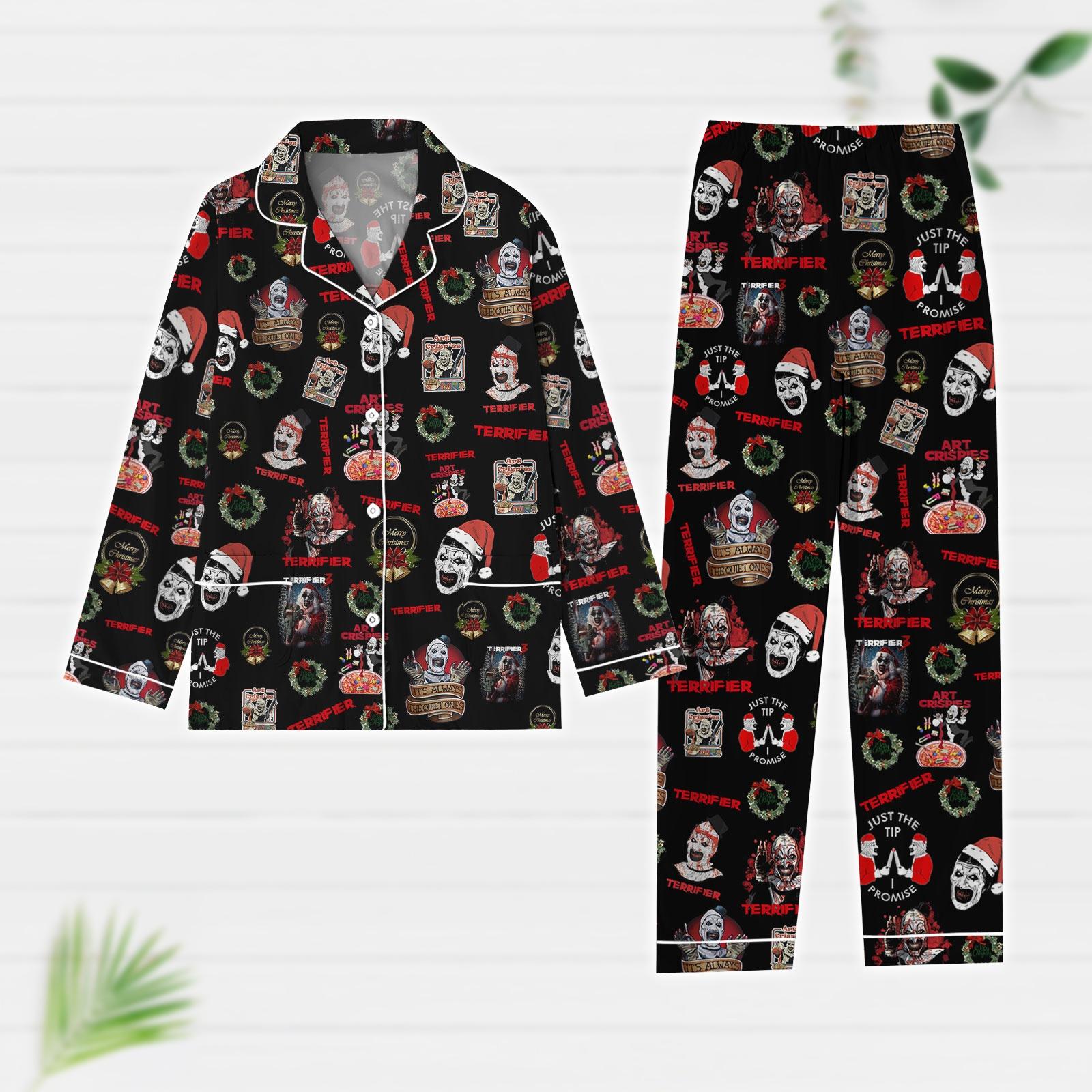 Terrifier 3 Christmas Pajamas Set, Terrifier Art The Clown Shirt, Horror Characters Xmas Pajamas, Holiday Pajamas, Scary Movie Pajamas