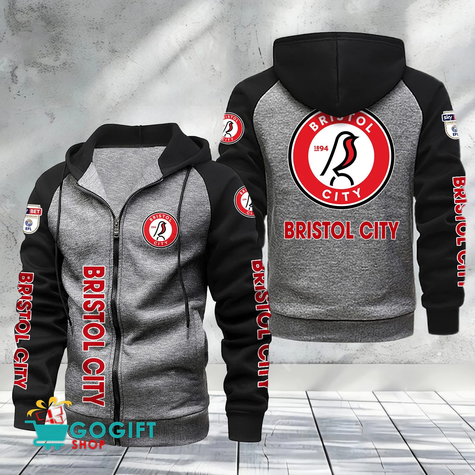 Bristol City FC Sporty Style Raglan Zipper Hoodie