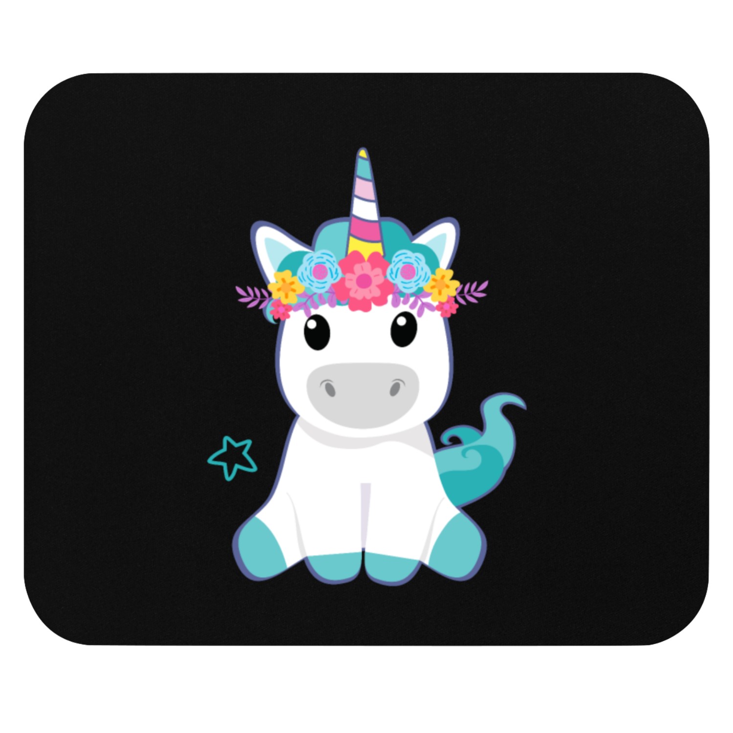 Unicorn With Colorful Flowers Mouse Pads
