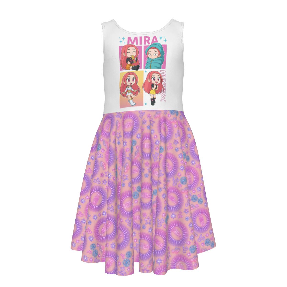 KPOP Demon Hunters Mira Kids Sleeveless Vest Dress with Flare Skirt - Soft Summer Jersey Fabric