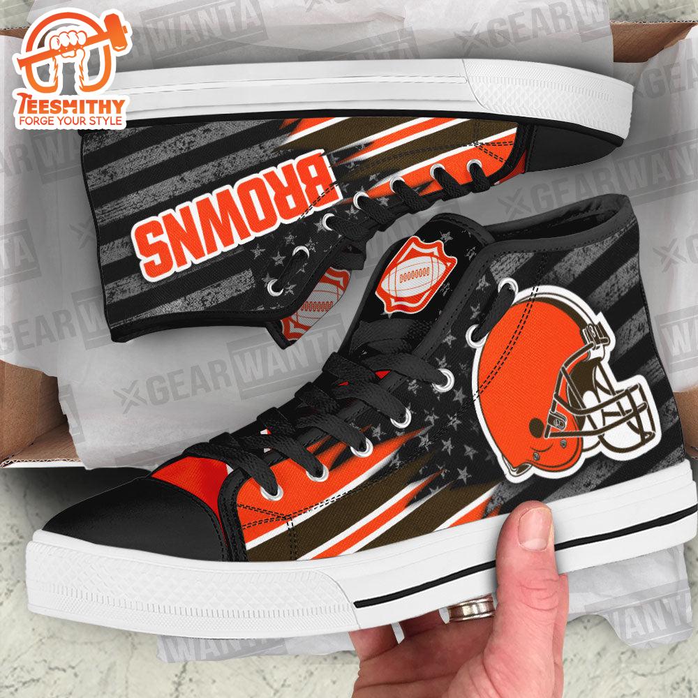 Cleveland Browns High Top Shoes, American Flag Sneakers