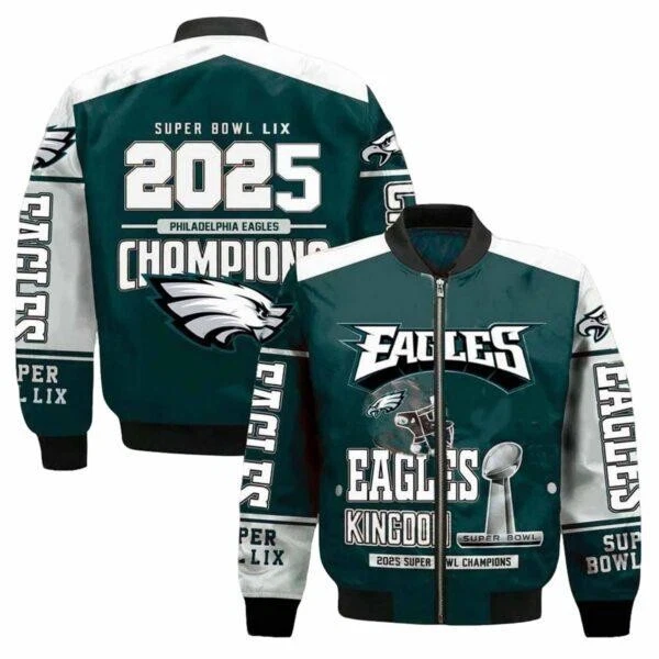 Eagle Kingdom 2025 Super Bowl Lix Champions Bomber Jacket, Gift For Fan