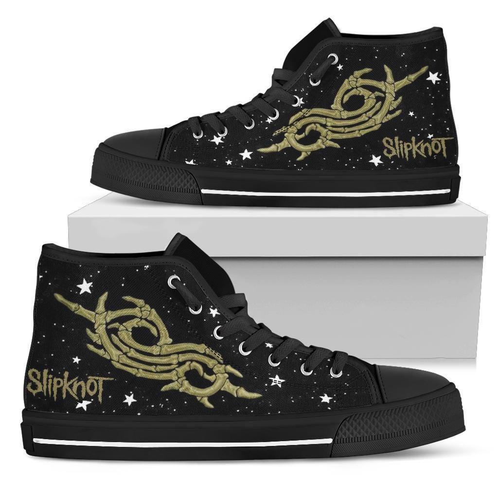 Skull Symbol High Top Canvas Sneakers, Gothic Metal Shoes