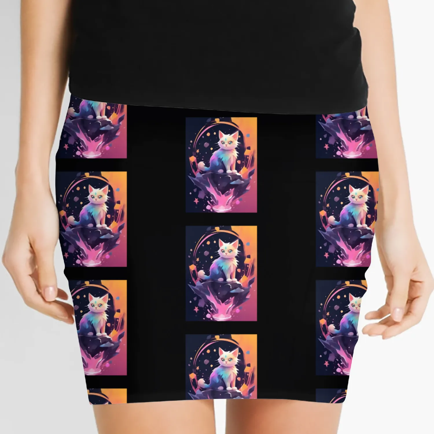 Cute Crystal Fantasy Cat Design Women's Mini Skirts