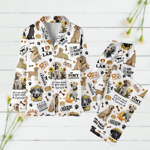 Labrador Dog Kids Women Pajamas Set, Luxury Silk Pajamas Soft Sleepwear For