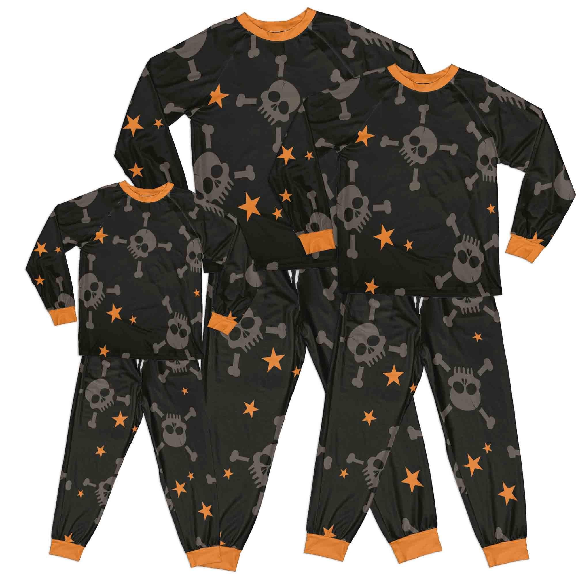 Halloween family matching pajamas. Skull and star print. Long sleeve. Night party costume