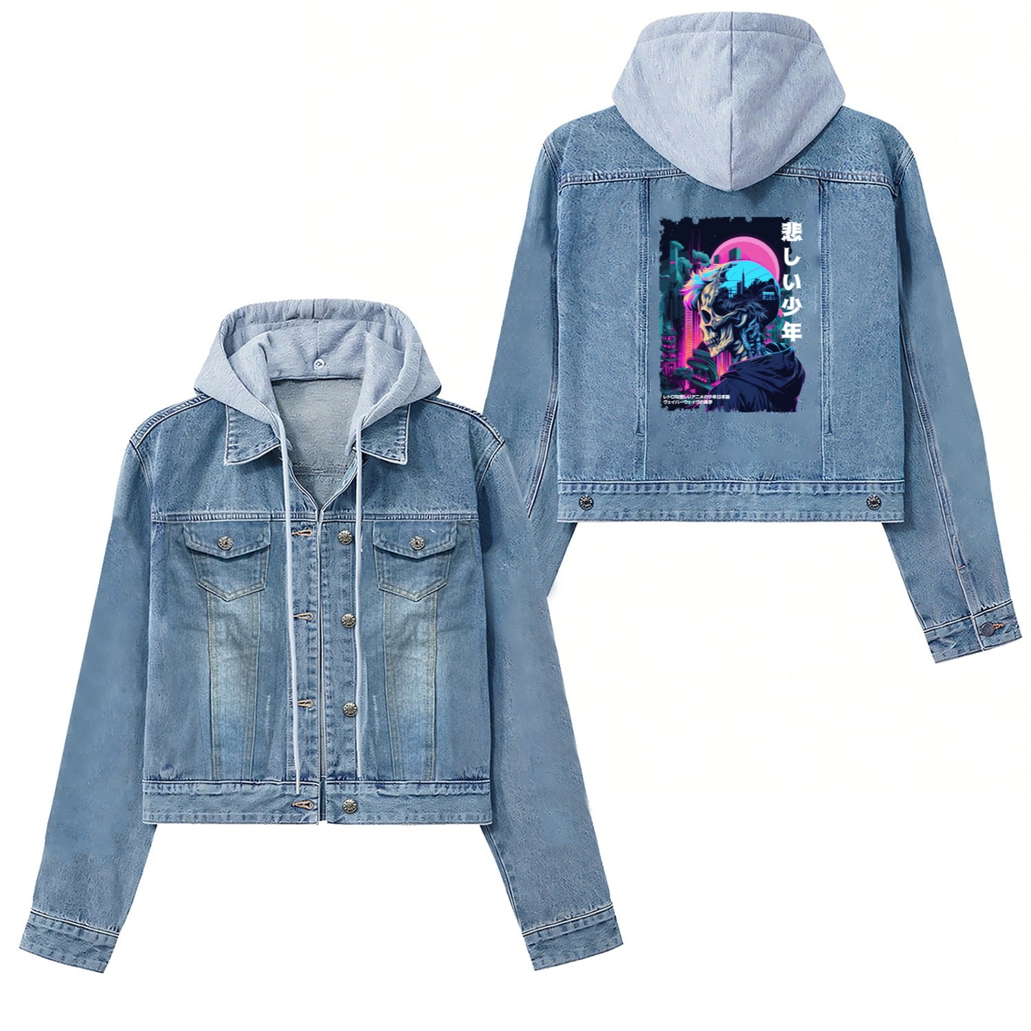 Edgy Gothic Skull Anime Sad Boy Japanese Futurism Women's Denim Jackets