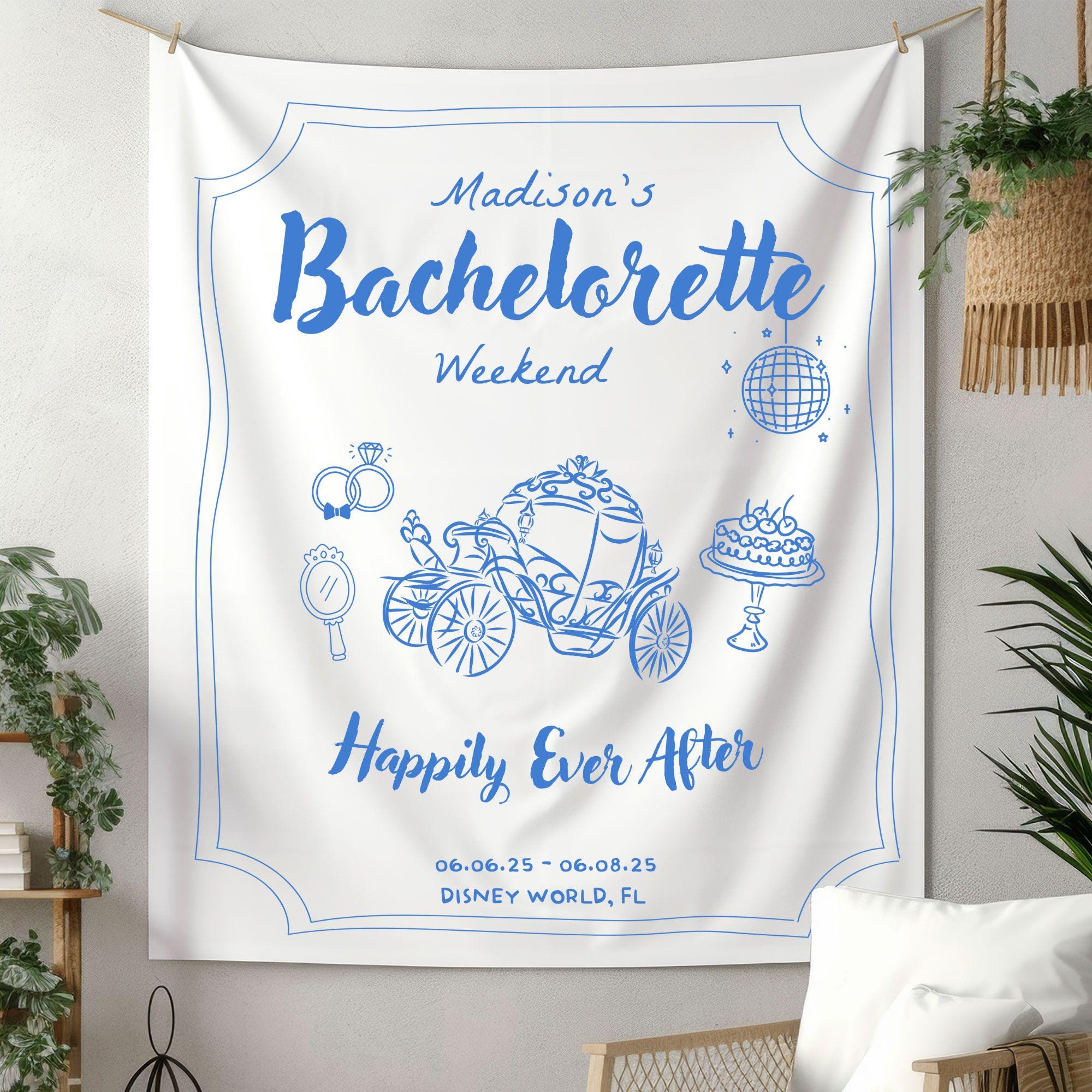 Personalized Bachelorette Party Banner Custom Happily Ever After Bridal Shower Decor Florida Wedding Party Backdrop Tapestry