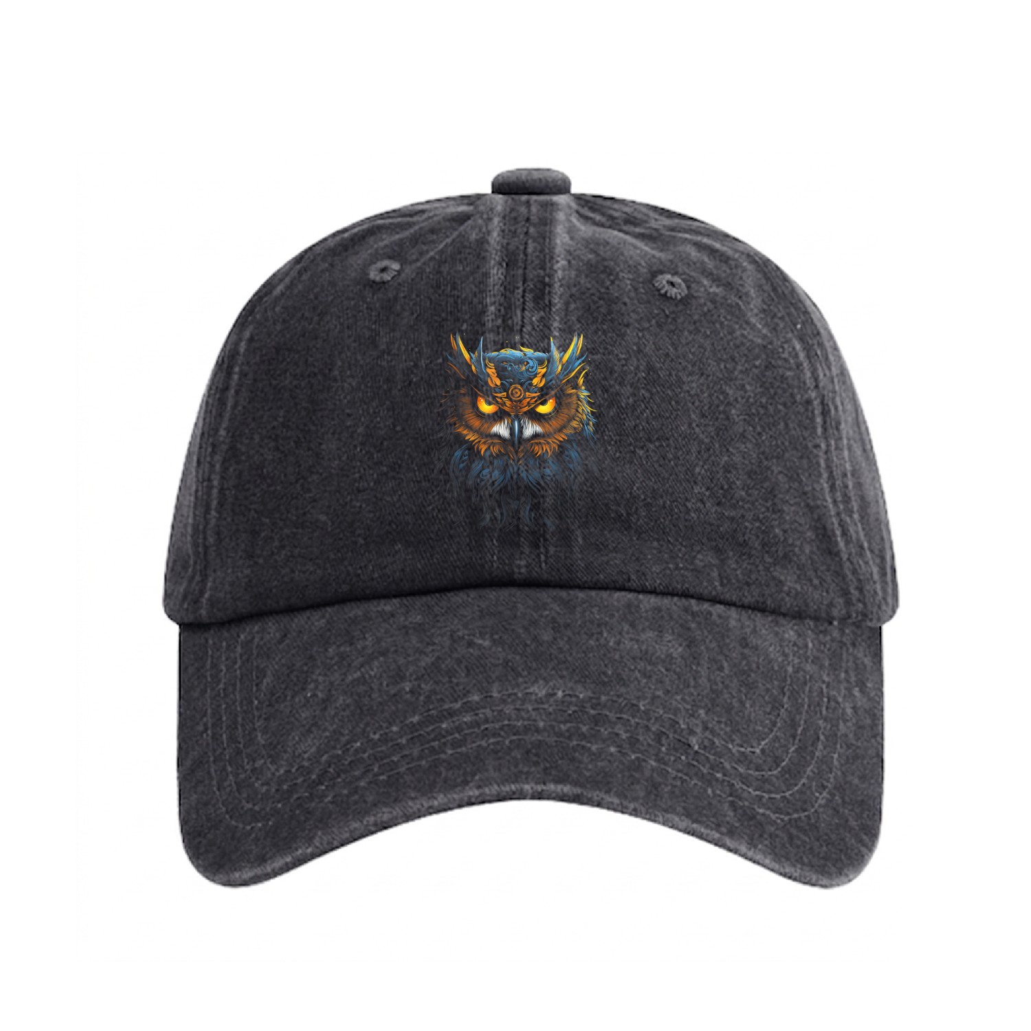 Artwork Fantasy Owl Bird Washed Denim Baseball Caps
