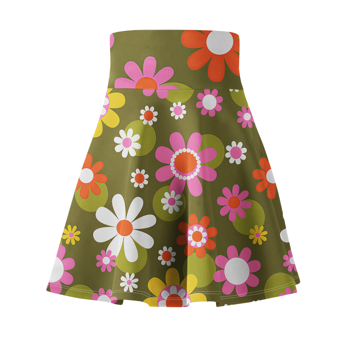 Groovy Flower Power Hippie Daisies 70s Disco Party Skater Skirt, Women's Skater Skirt