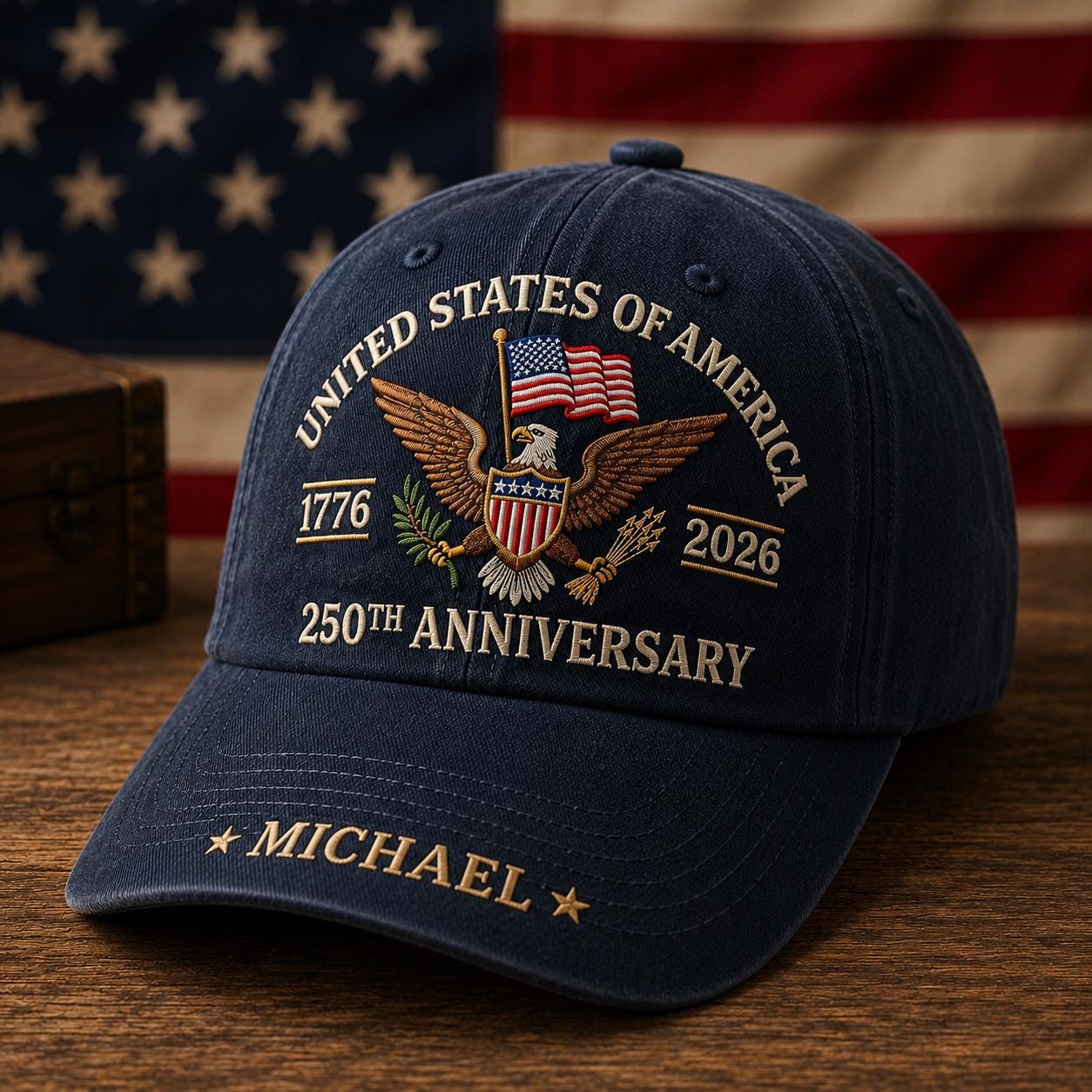 Custom Embroidered Patriotic Hat, Personalized America 250 Anniversary Cap, USA Eagle Flag Hat, 1776 2026 Celebration Gift