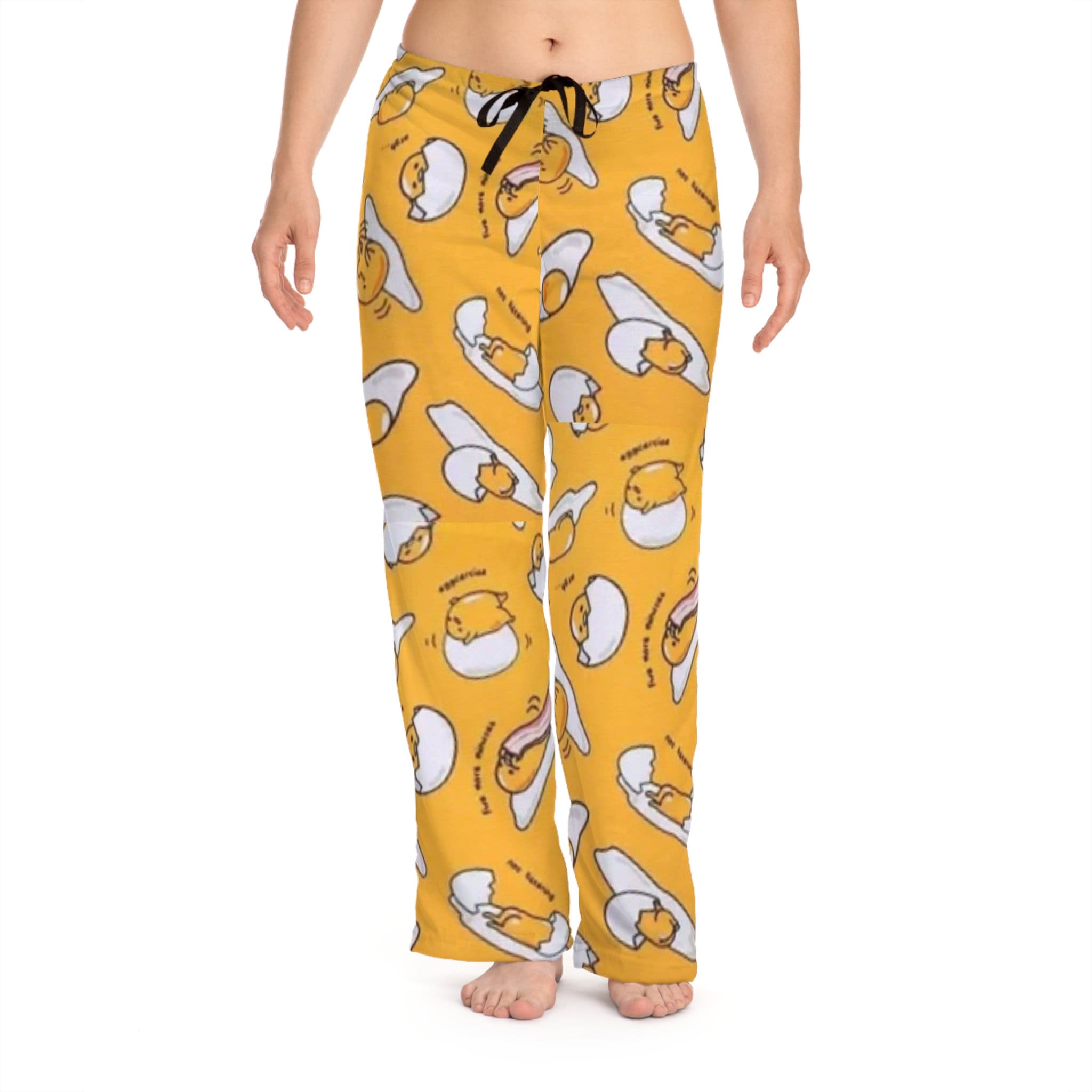 Retro Yellow Guadetama Egg Chicken Kitty Pajama Pants Lounge Cozy Holiday Sleep Gift