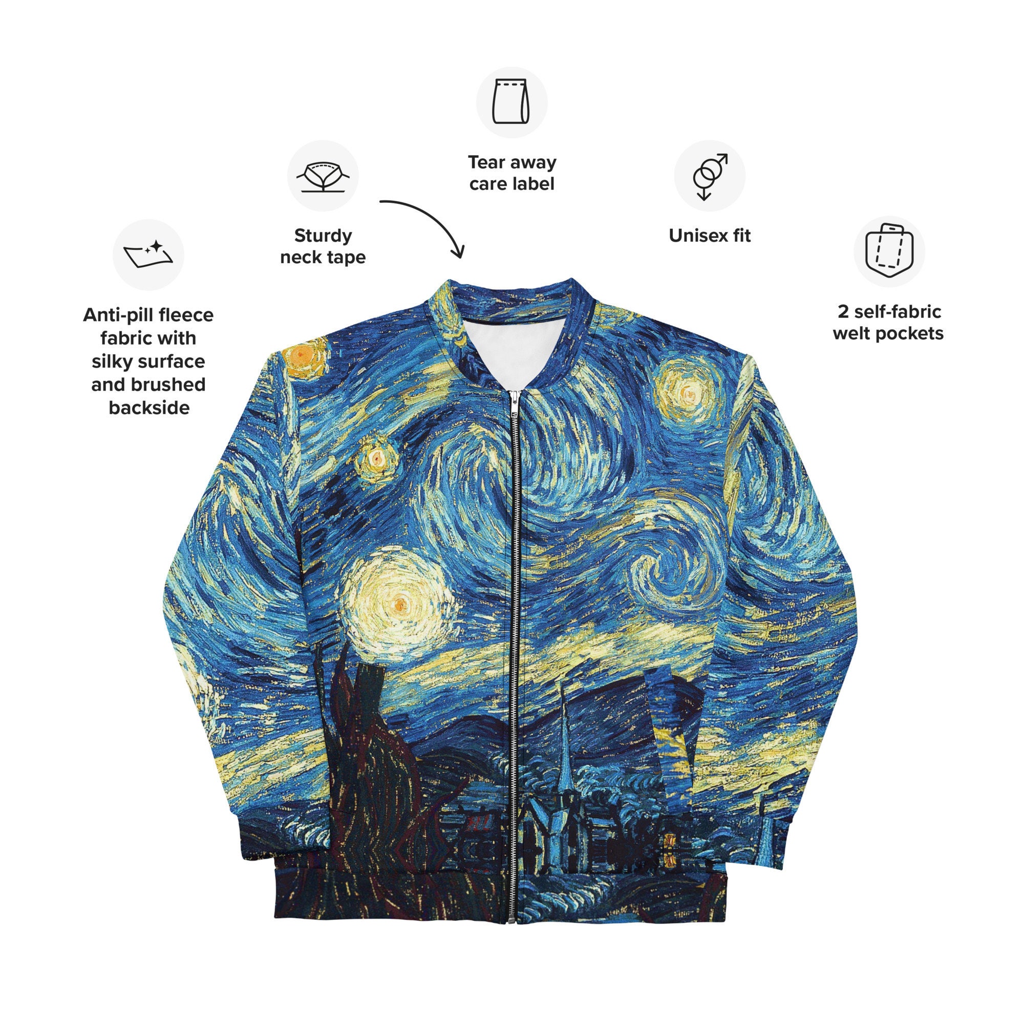 The Starry Night - Vincent van Gogh All over aesthetic Art Bomber Jacket - Unisex All Over Print Bomber Jacket