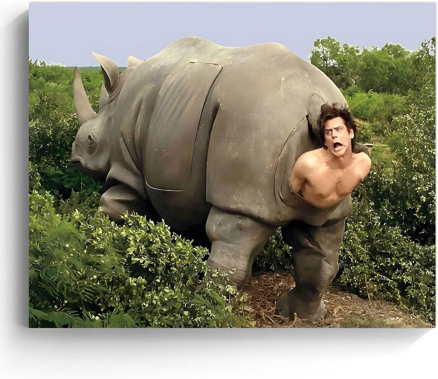 Funny Framed Canvas Wall Art Bathroom Decor Ace Ventura Rhino Poster Modern Toilet Artwork for Living Room Dorm