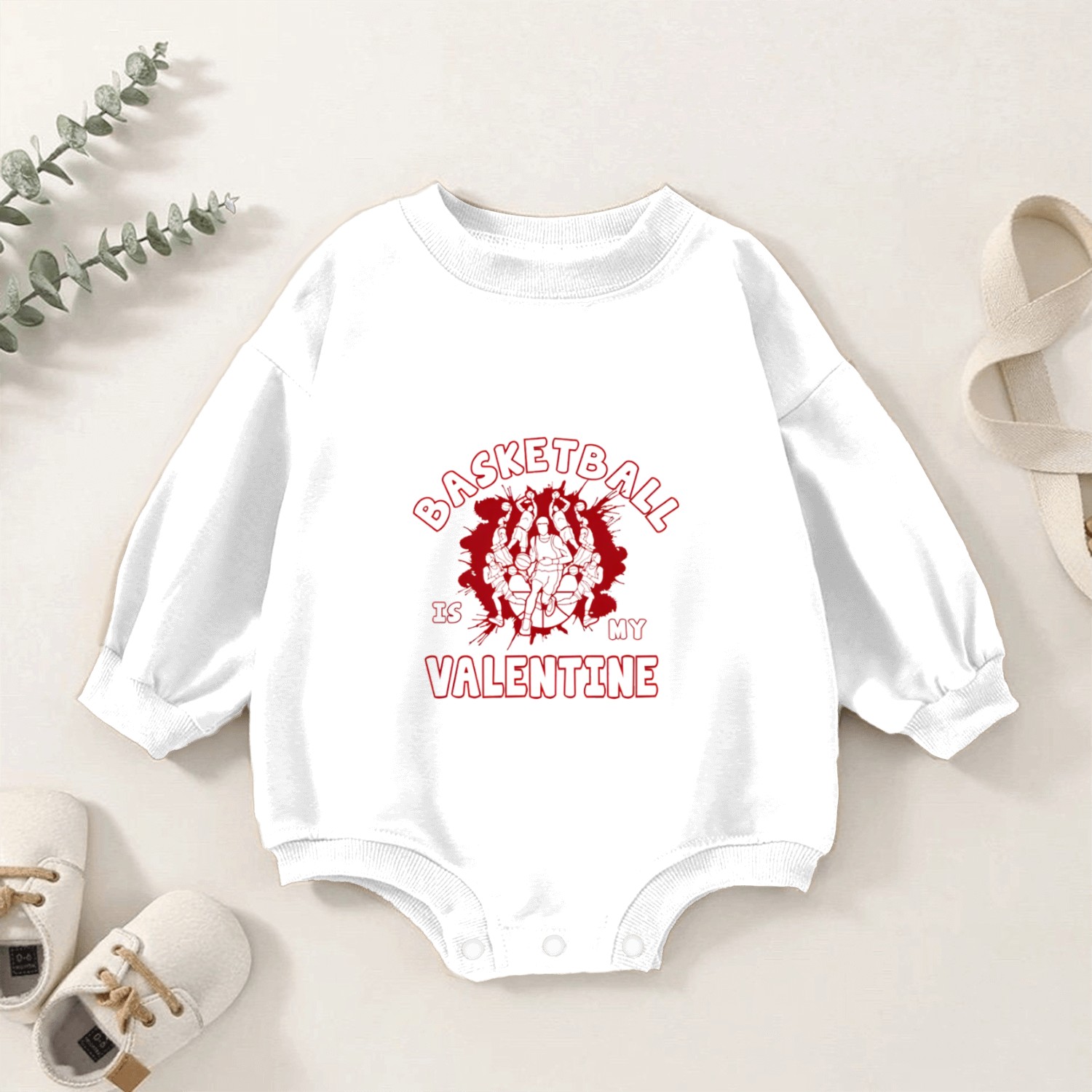 Basketball Is My Valentine Basketball Heart Baby Romper Sweatshirts