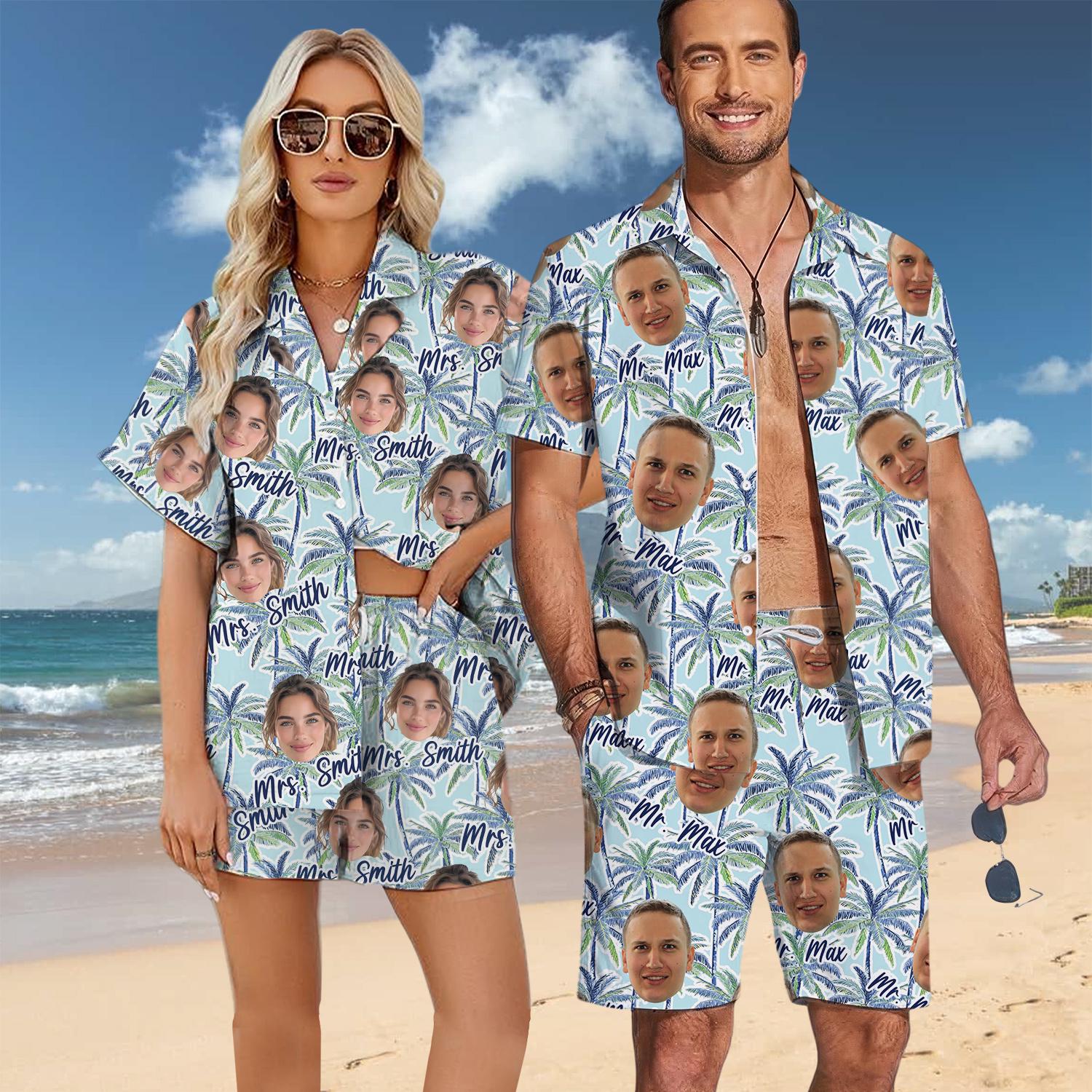 Custom Couple Hawaiian Shirt With Face, Hawaiian Photo Shirt, Couple Trip Shirt, Bachelorette Party Shirt, Summer Trip Shirt