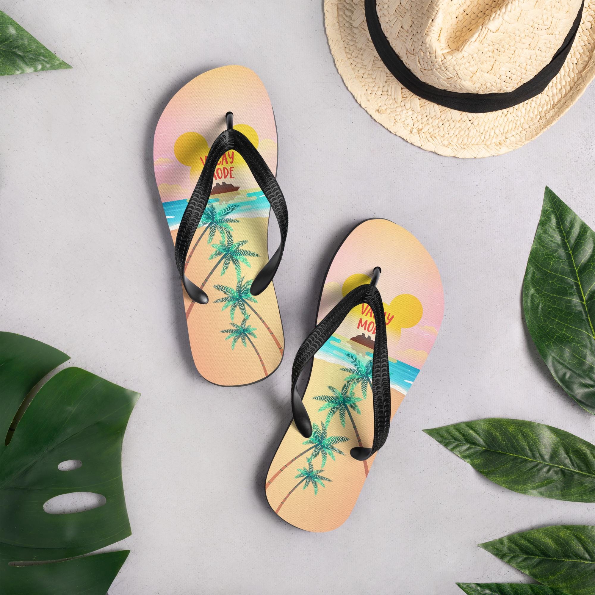 Flip-Flops for Vacation DCL Cruise Sunset Beach Vacation Mode Styled Flip Flops Vacay Mode Slippers Cruise Gift Fish Extender Gift